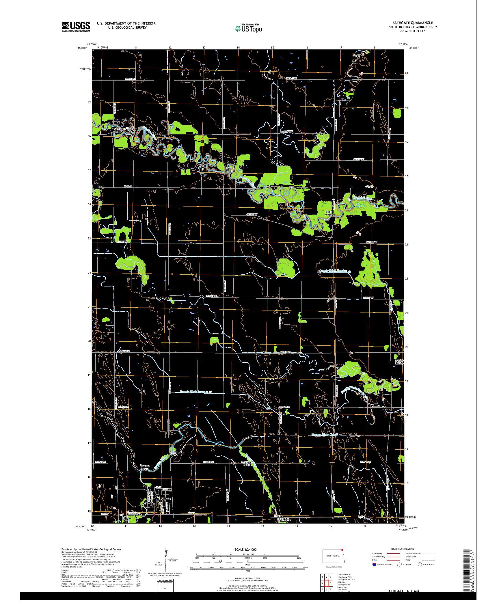 USGS US TOPO 7.5-MINUTE MAP FOR BATHGATE, ND,MB 2017