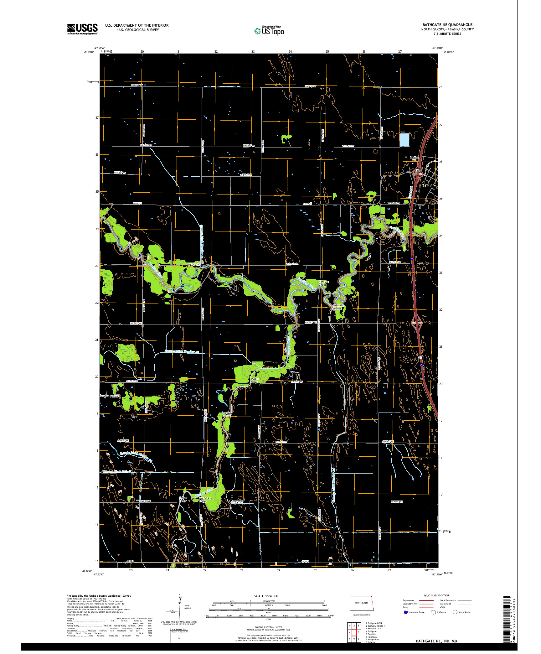 USGS US TOPO 7.5-MINUTE MAP FOR BATHGATE NE, ND,MB 2017