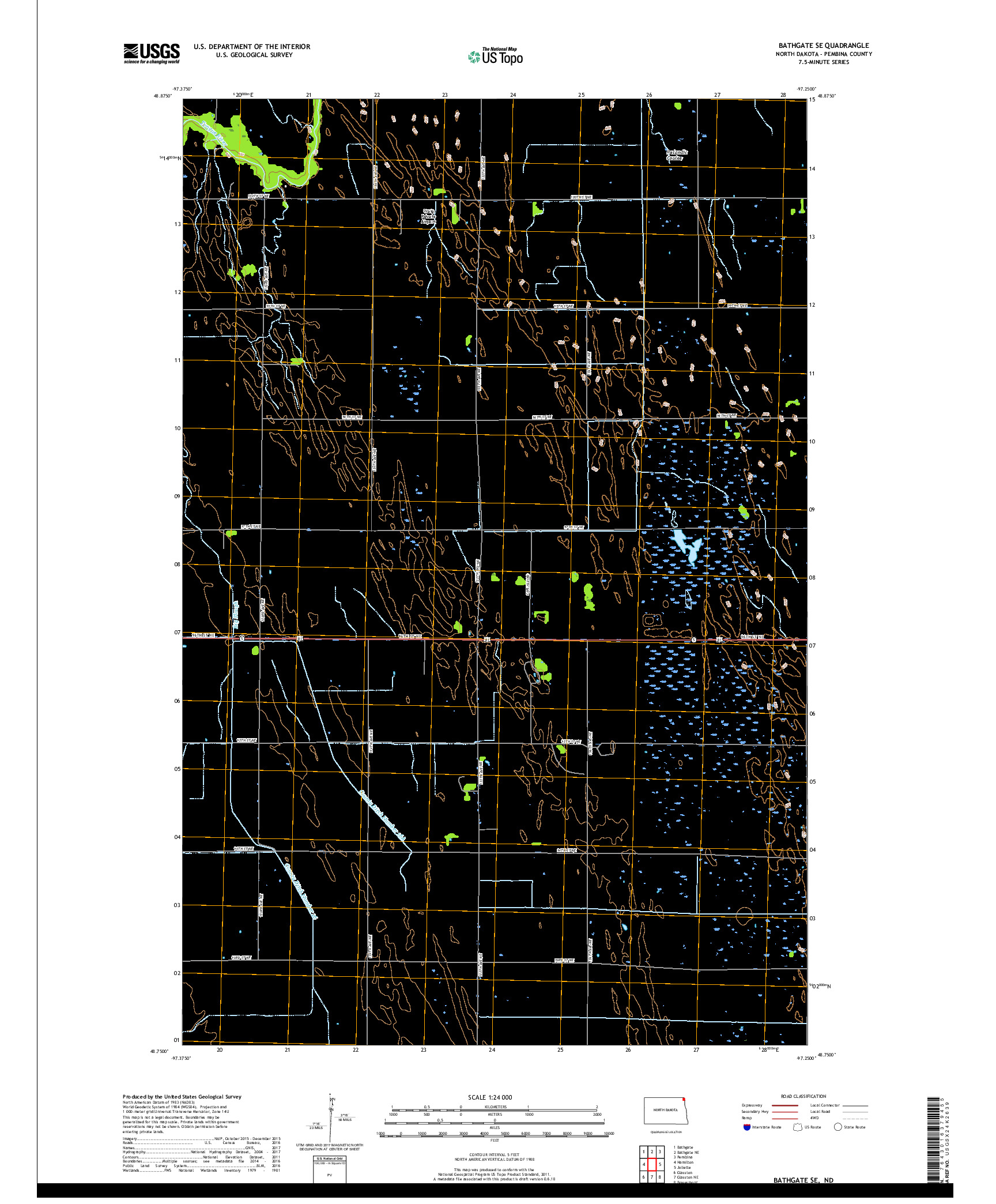 USGS US TOPO 7.5-MINUTE MAP FOR BATHGATE SE, ND 2017