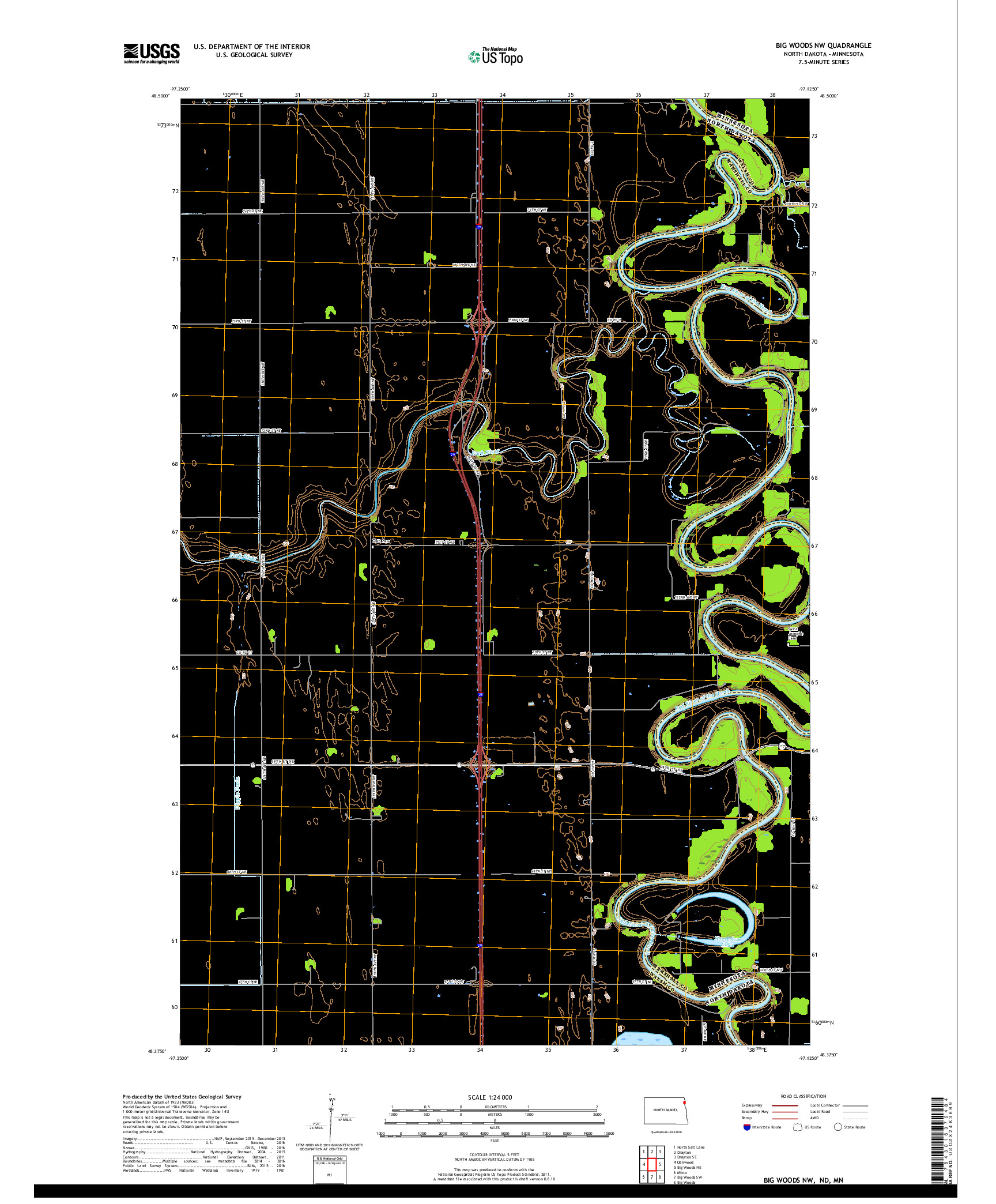 USGS US TOPO 7.5-MINUTE MAP FOR BIG WOODS NW, ND,MN 2017