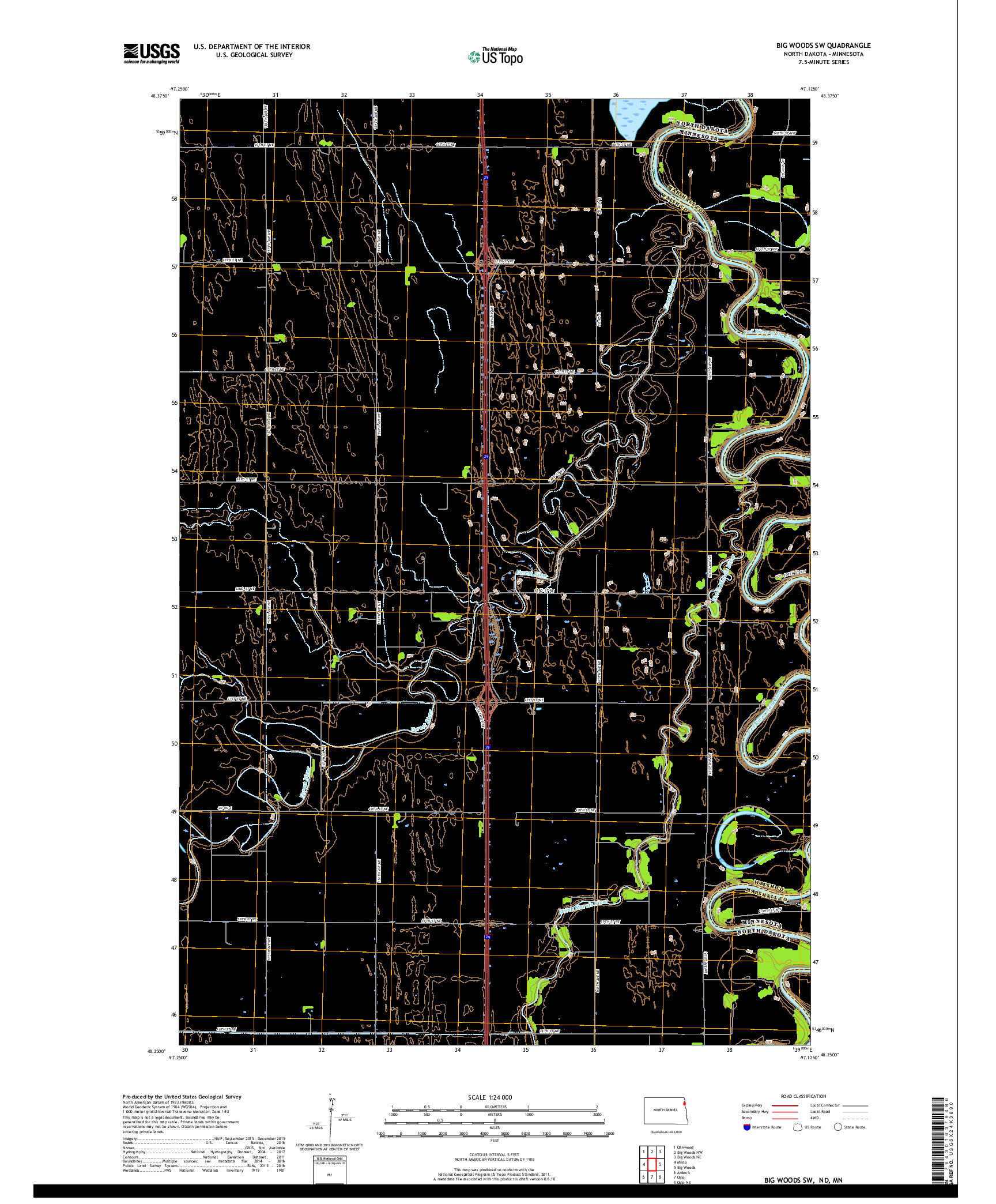 USGS US TOPO 7.5-MINUTE MAP FOR BIG WOODS SW, ND,MN 2017