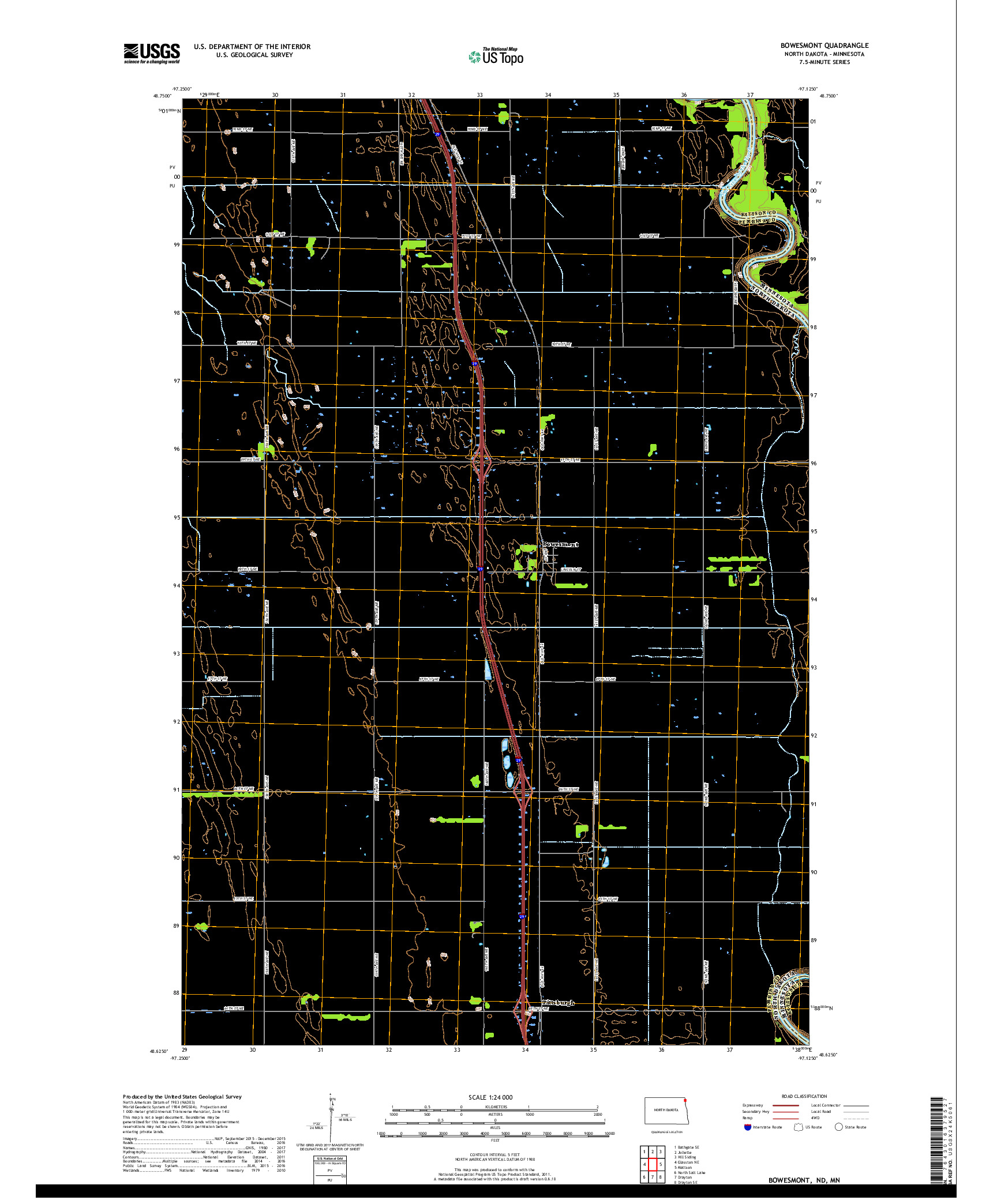 USGS US TOPO 7.5-MINUTE MAP FOR BOWESMONT, ND,MN 2017