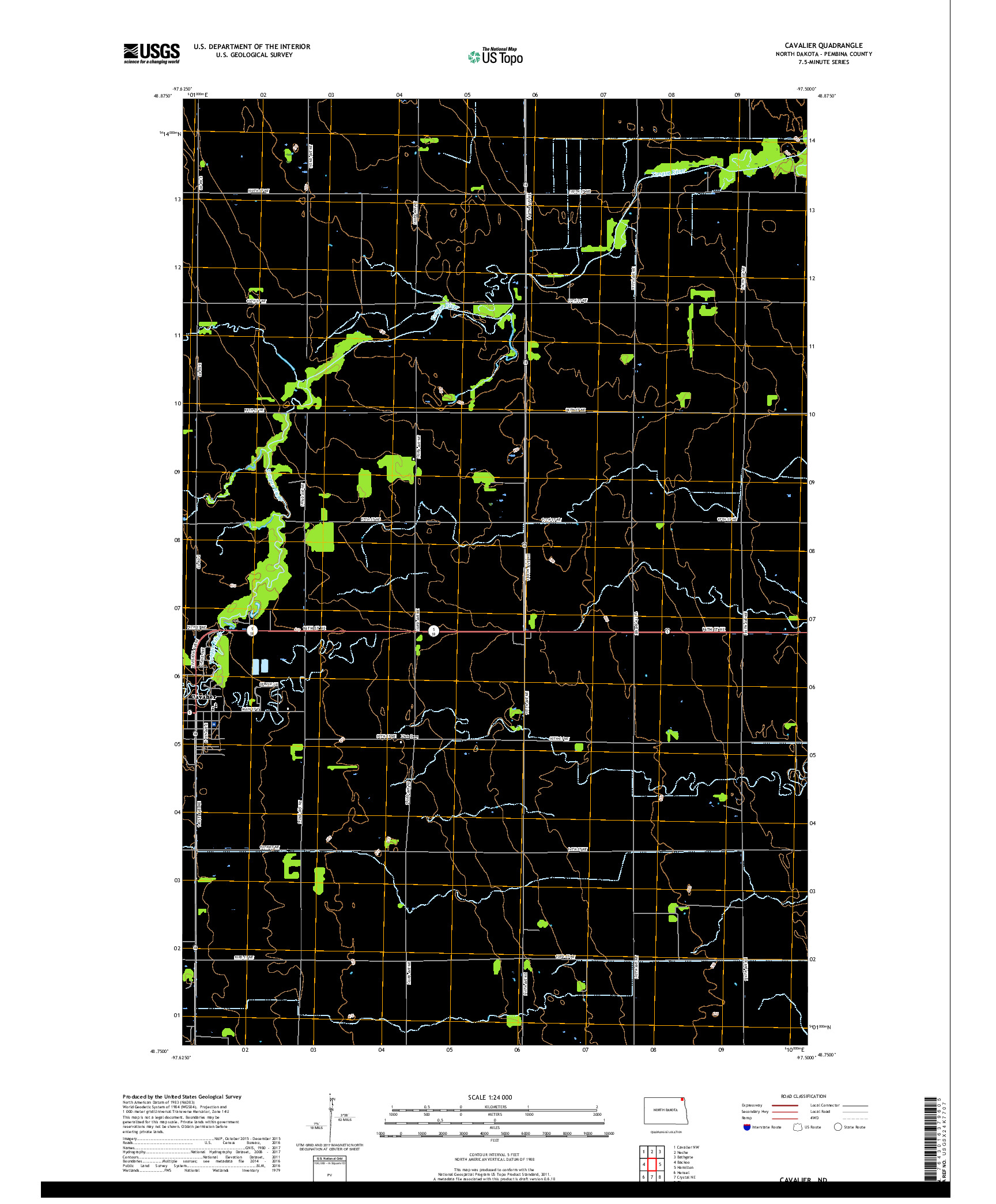 USGS US TOPO 7.5-MINUTE MAP FOR CAVALIER, ND 2017