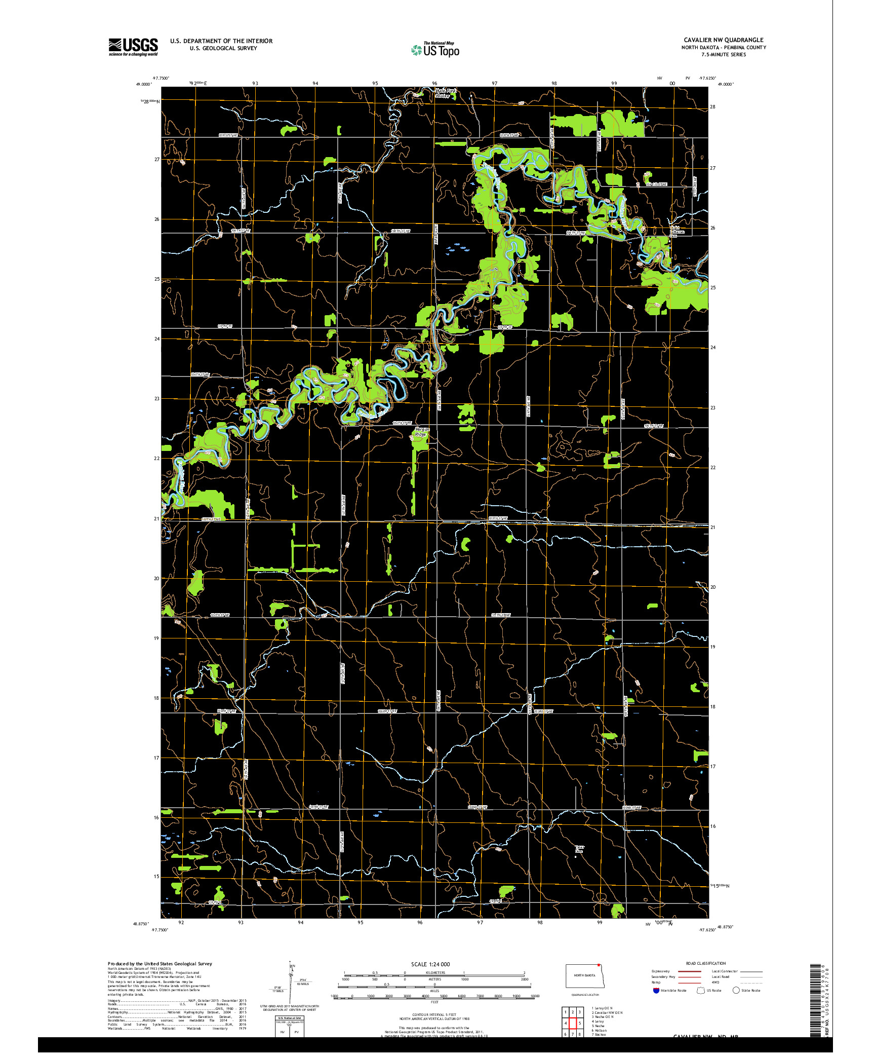 USGS US TOPO 7.5-MINUTE MAP FOR CAVALIER NW, ND,MB 2017