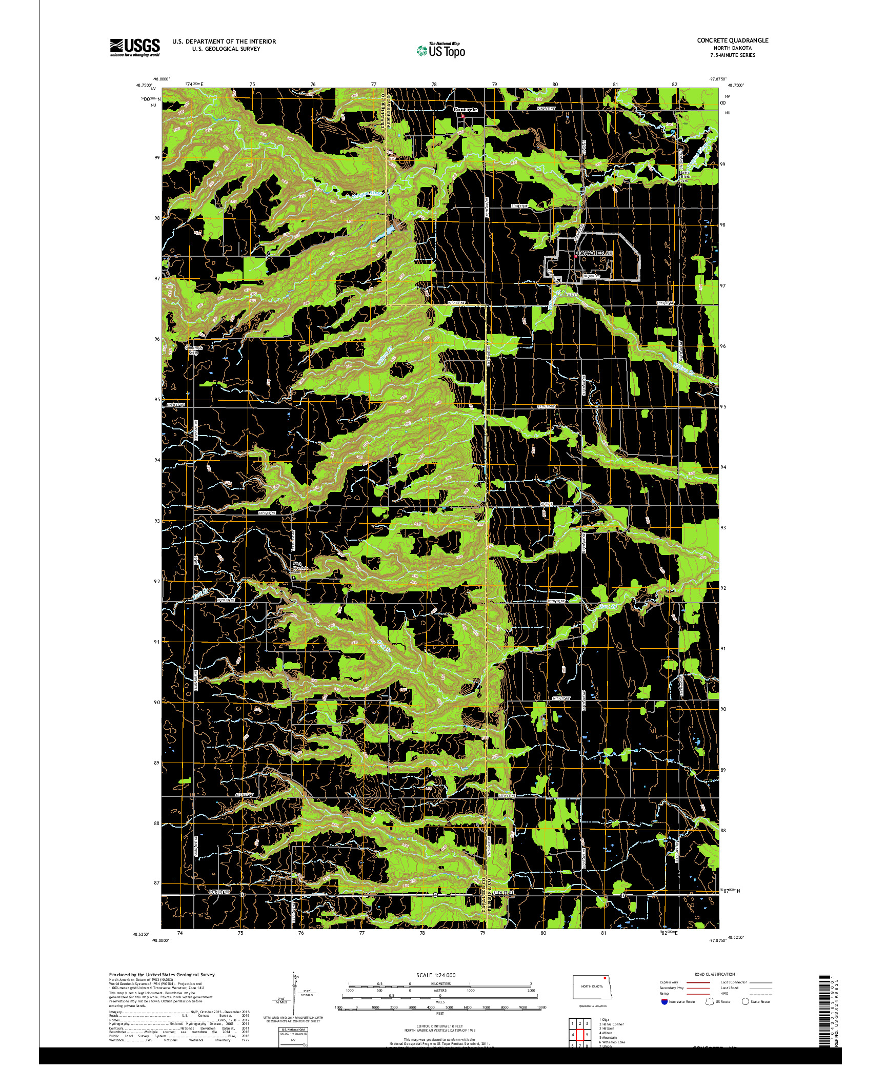 USGS US TOPO 7.5-MINUTE MAP FOR CONCRETE, ND 2017