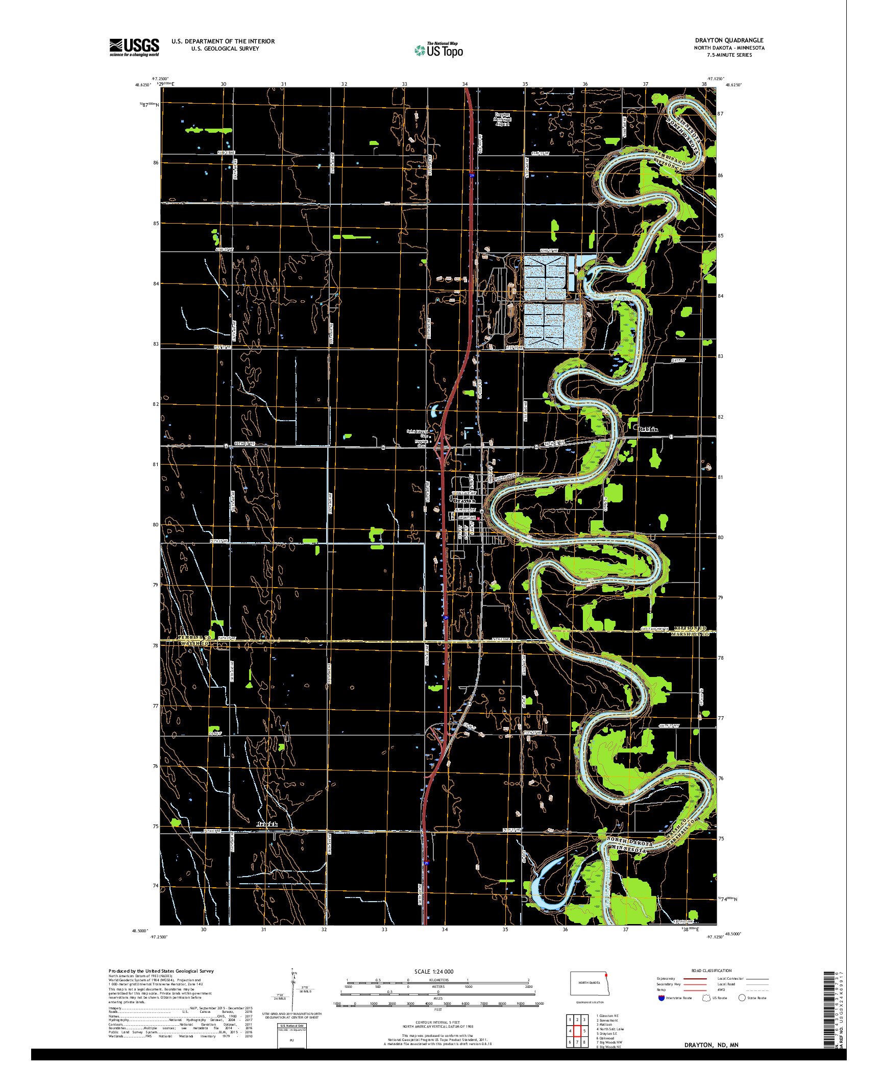 USGS US TOPO 7.5-MINUTE MAP FOR DRAYTON, ND,MN 2017