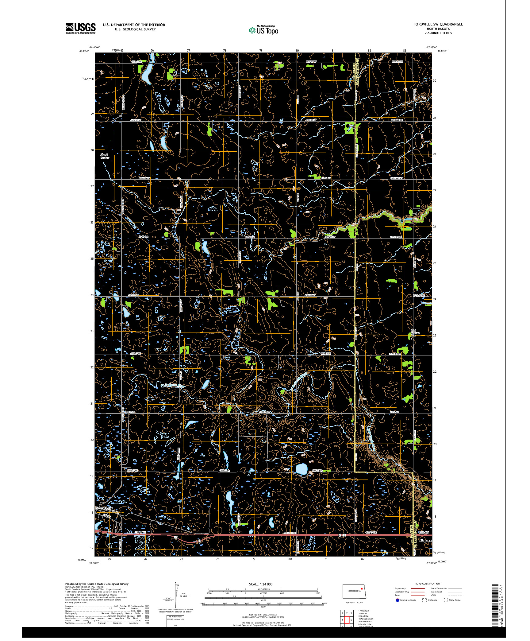 USGS US TOPO 7.5-MINUTE MAP FOR FORDVILLE SW, ND 2017