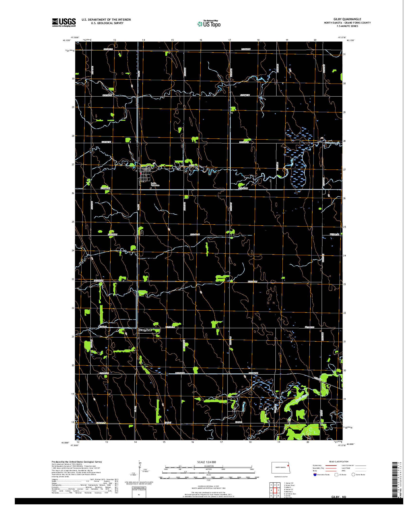 USGS US TOPO 7.5-MINUTE MAP FOR GILBY, ND 2017