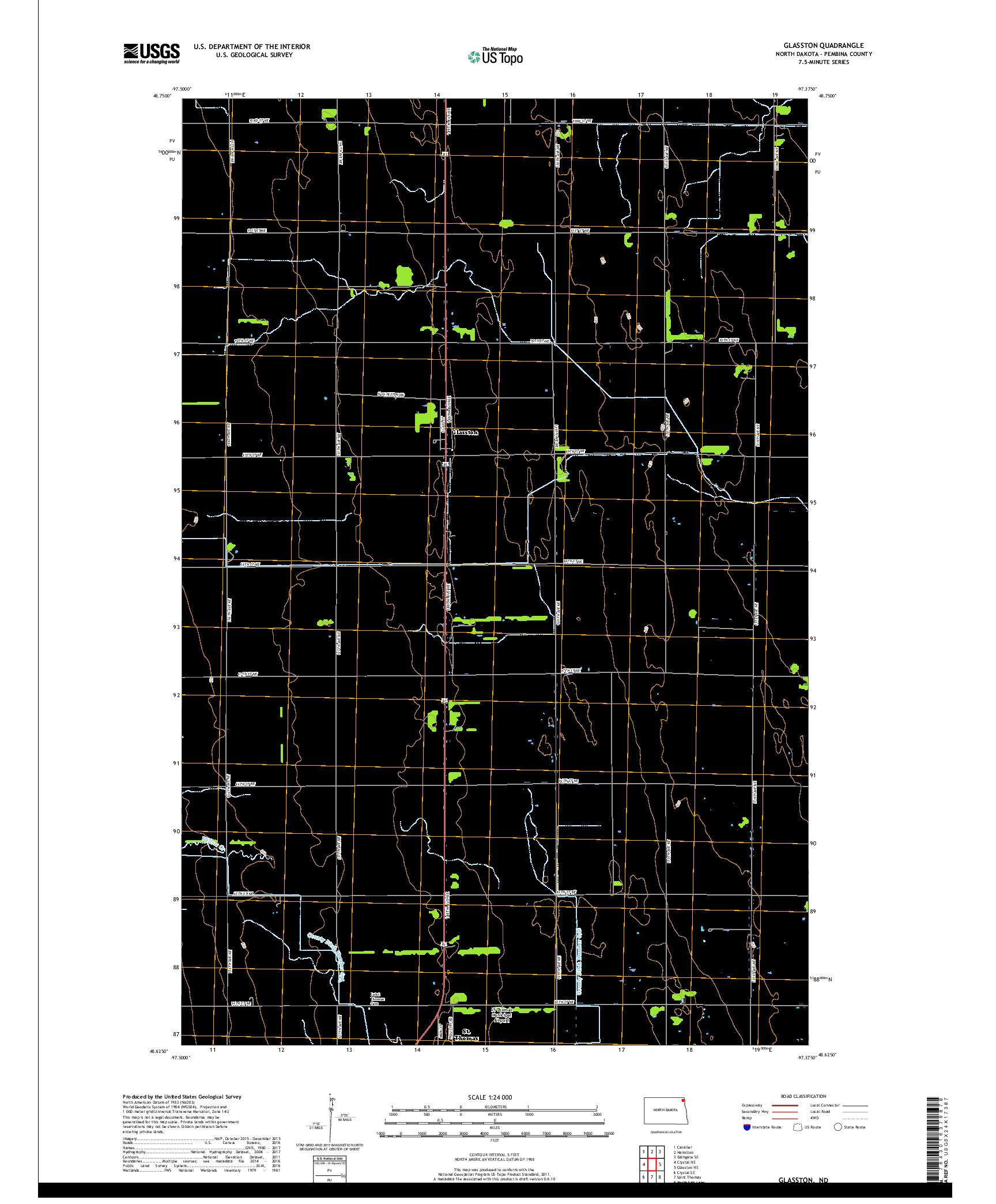 USGS US TOPO 7.5-MINUTE MAP FOR GLASSTON, ND 2017