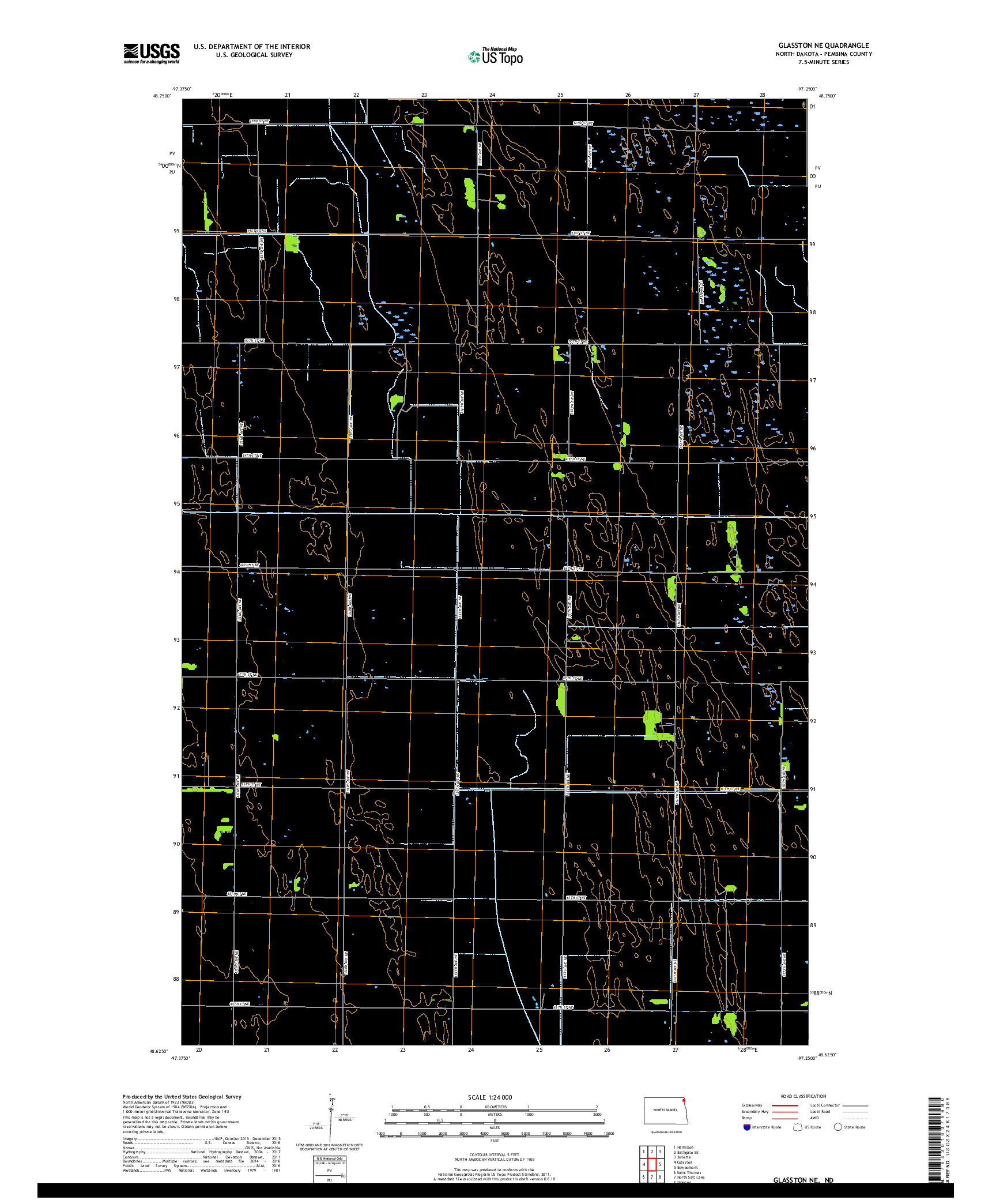 USGS US TOPO 7.5-MINUTE MAP FOR GLASSTON NE, ND 2017