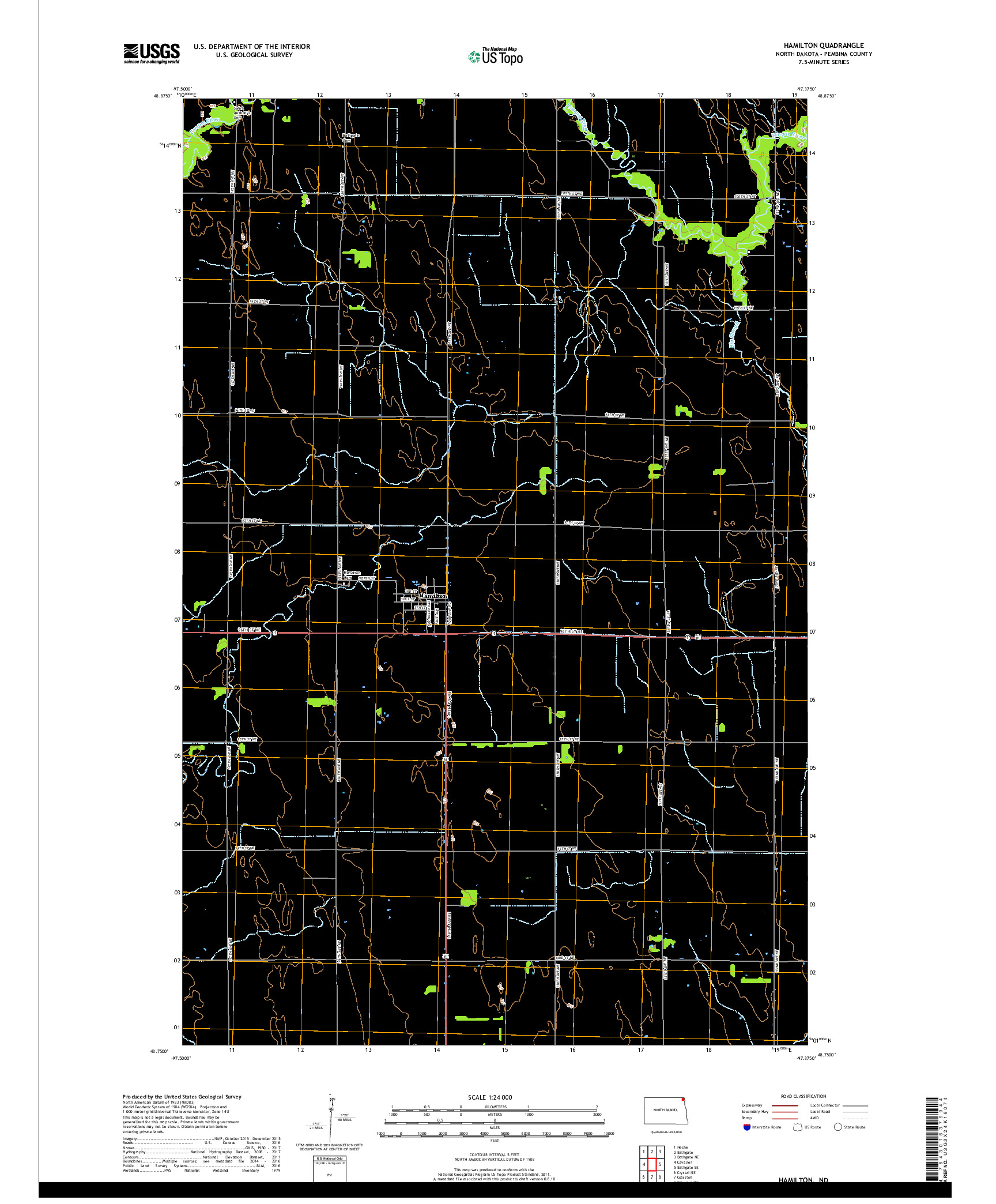 USGS US TOPO 7.5-MINUTE MAP FOR HAMILTON, ND 2017