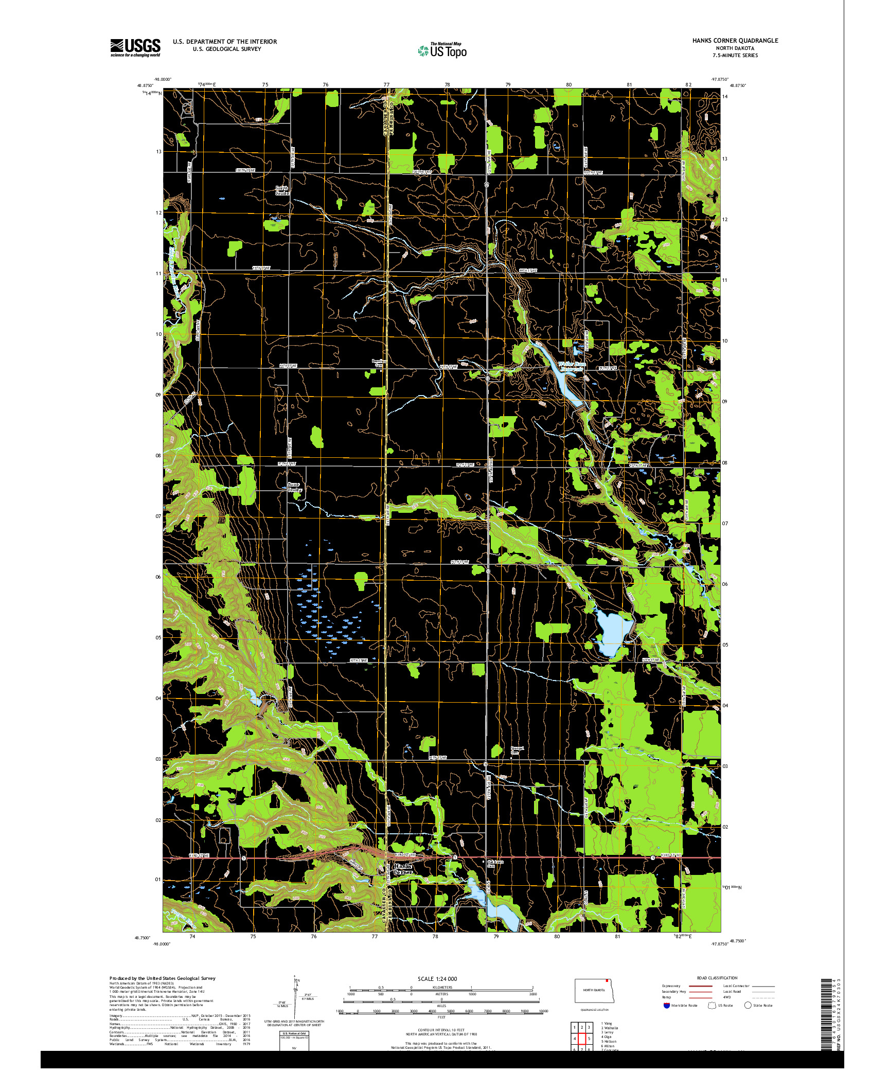 USGS US TOPO 7.5-MINUTE MAP FOR HANKS CORNER, ND 2017