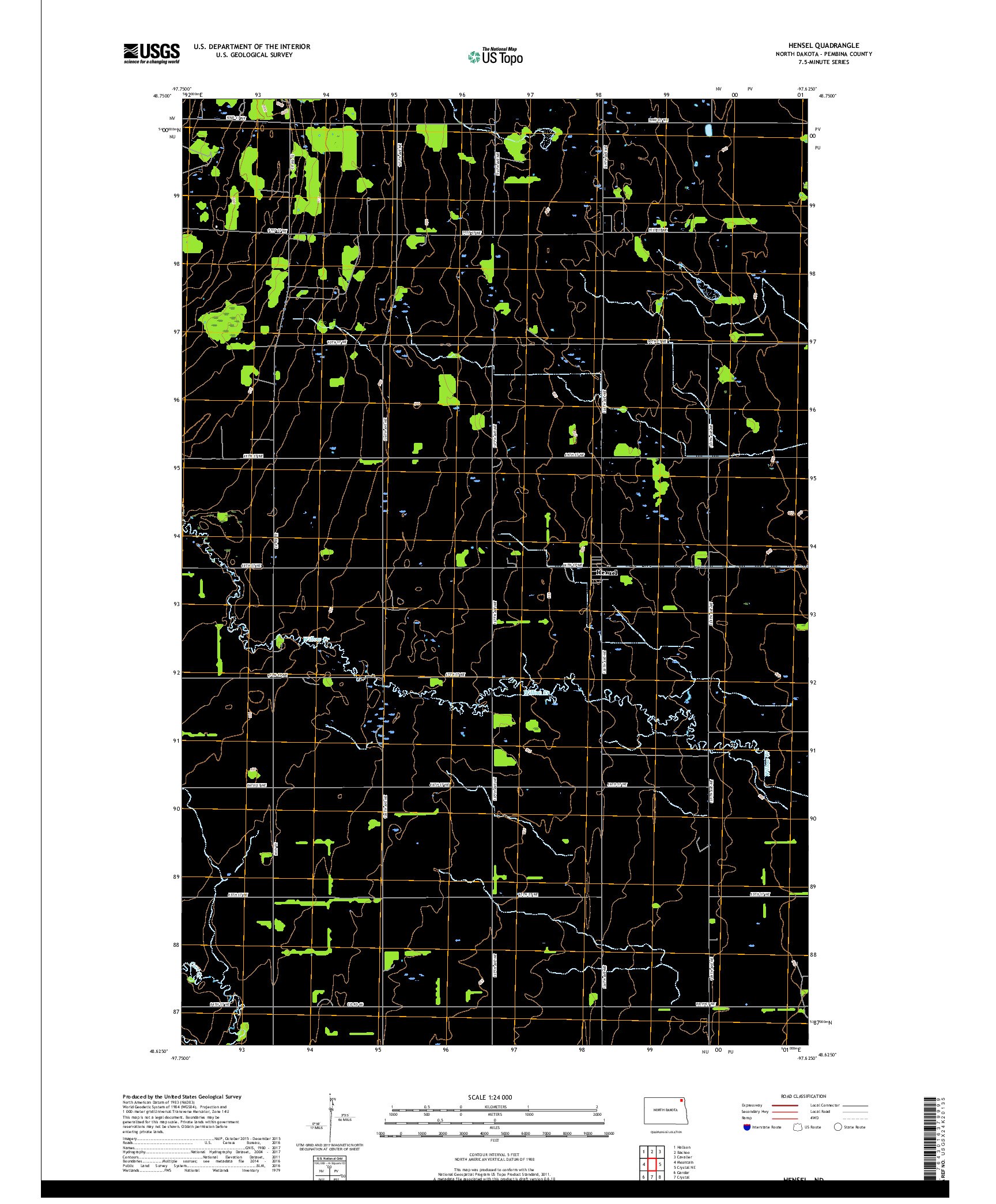 USGS US TOPO 7.5-MINUTE MAP FOR HENSEL, ND 2017