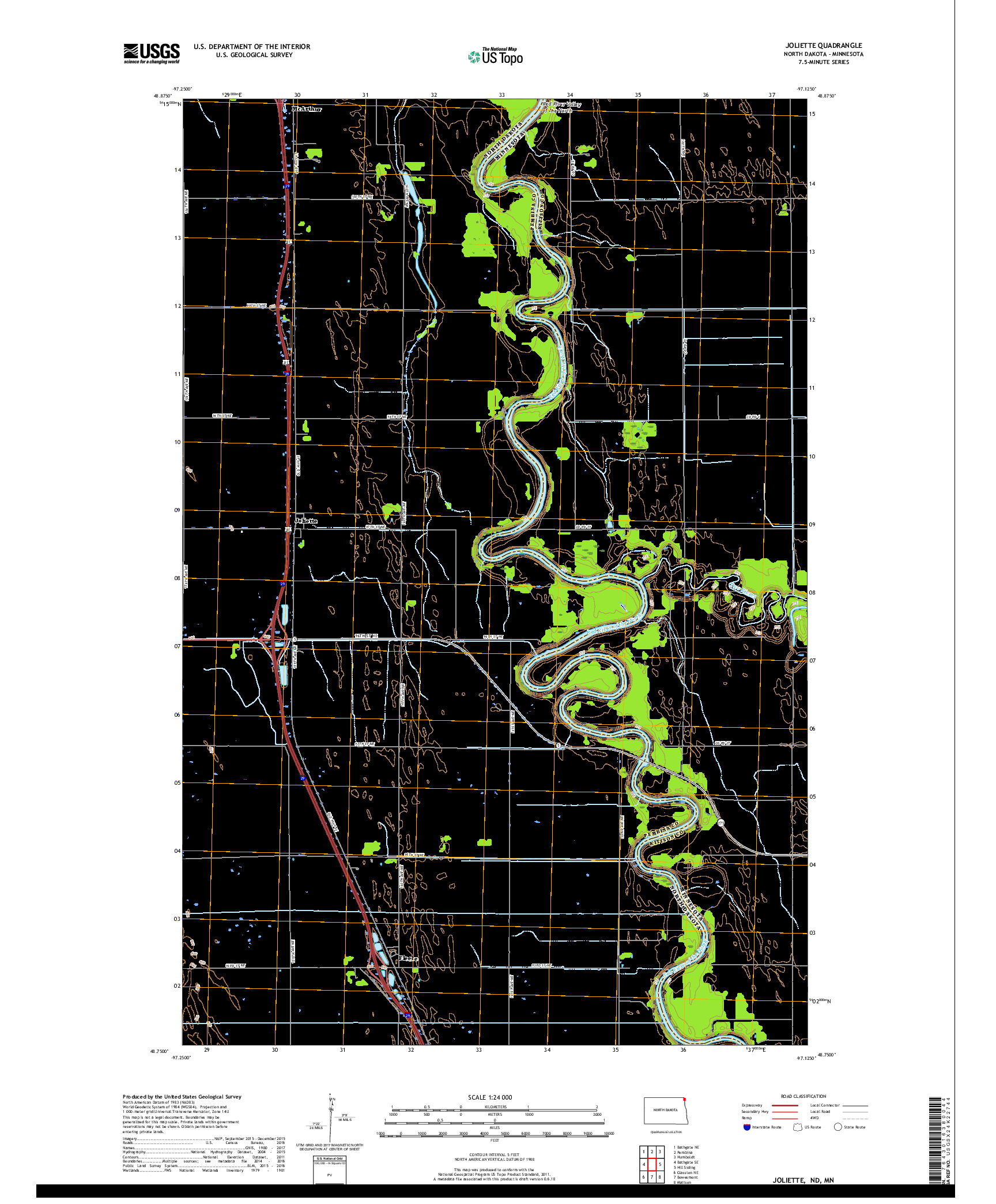 USGS US TOPO 7.5-MINUTE MAP FOR JOLIETTE, ND,MN 2017