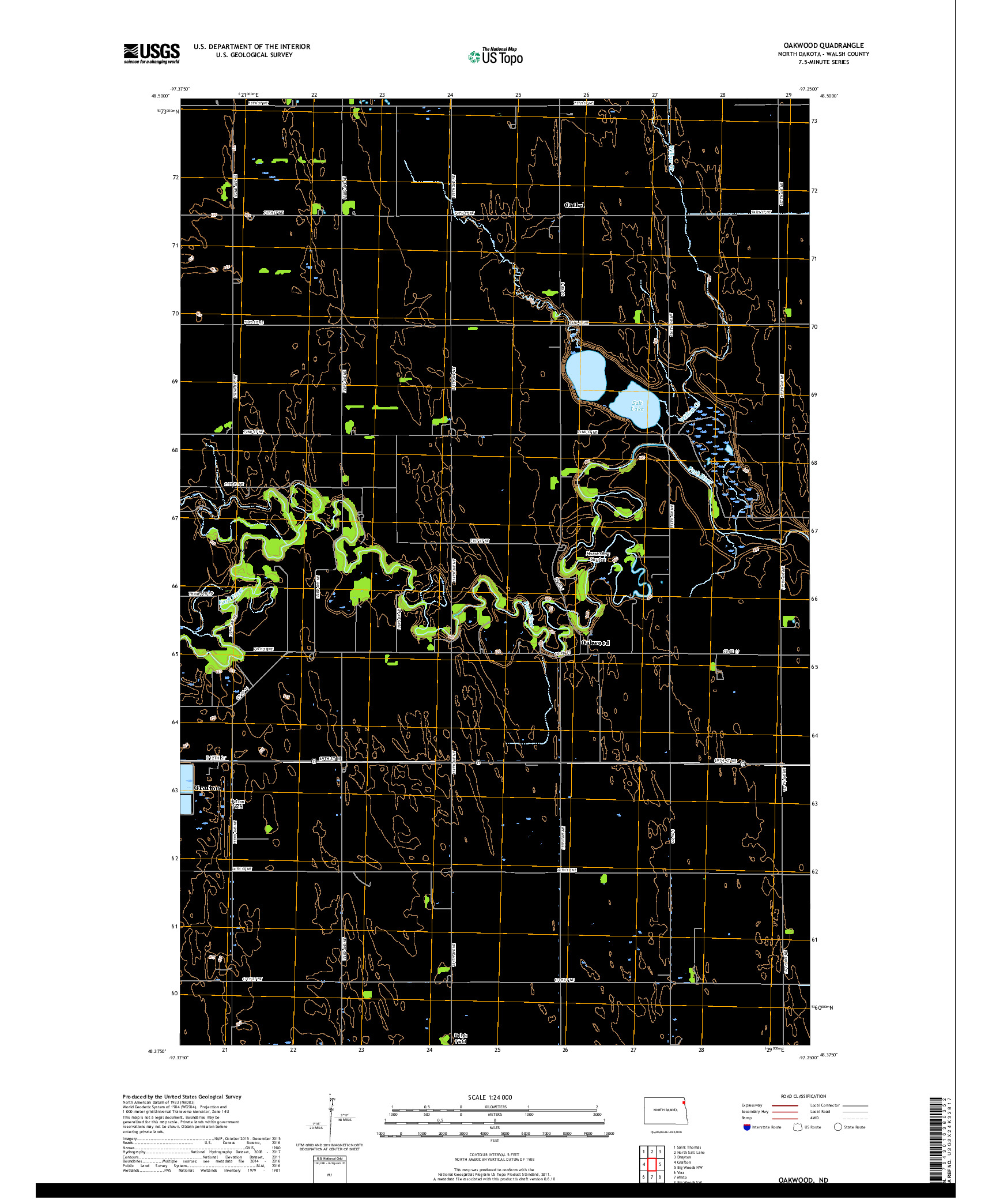 USGS US TOPO 7.5-MINUTE MAP FOR OAKWOOD, ND 2017