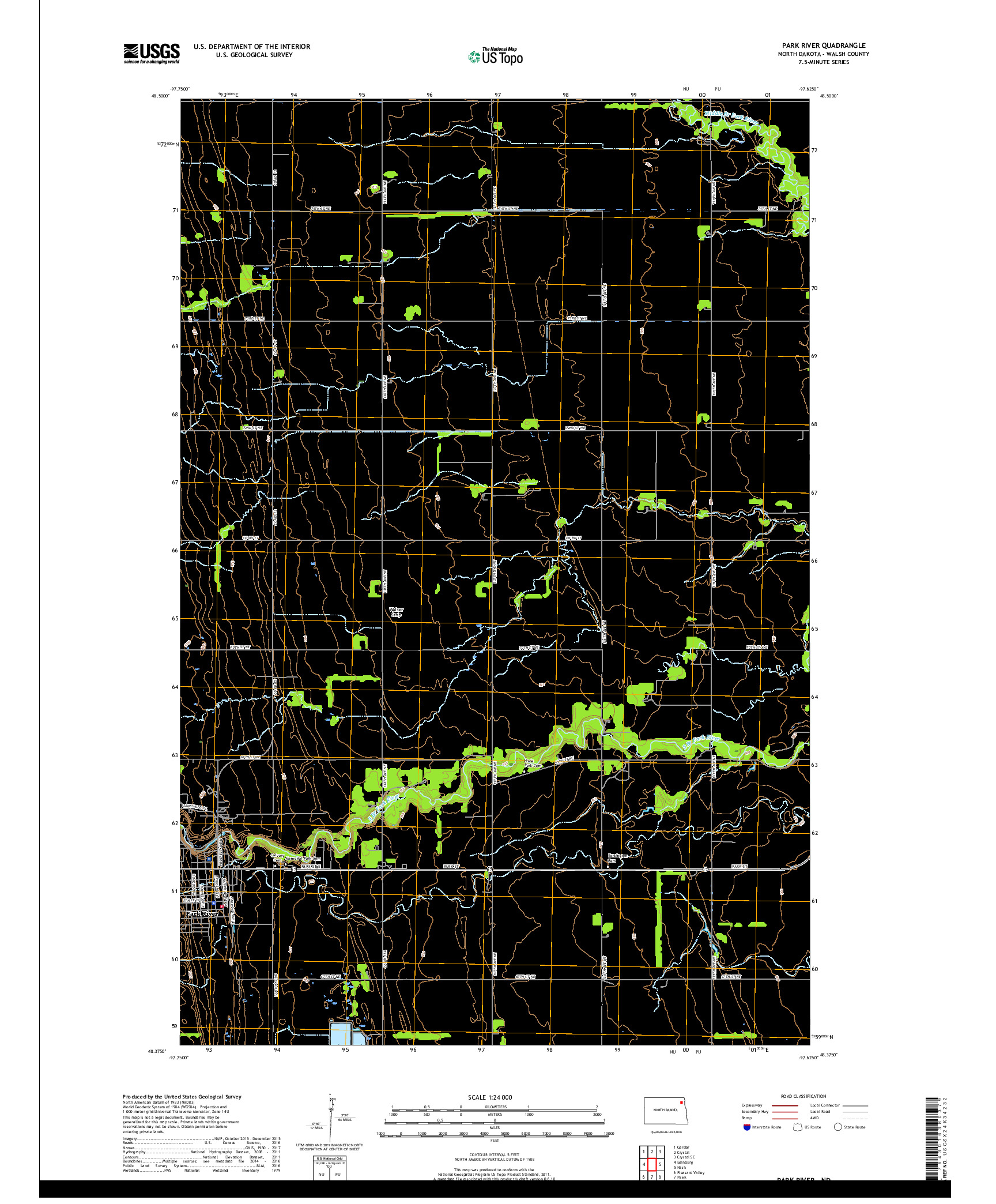 USGS US TOPO 7.5-MINUTE MAP FOR PARK RIVER, ND 2017