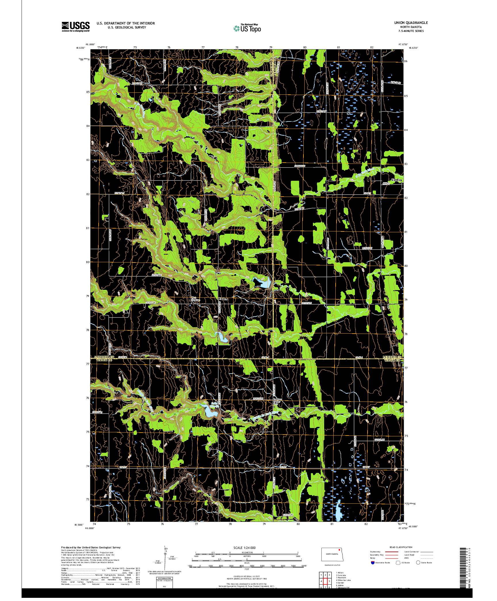 USGS US TOPO 7.5-MINUTE MAP FOR UNION, ND 2017