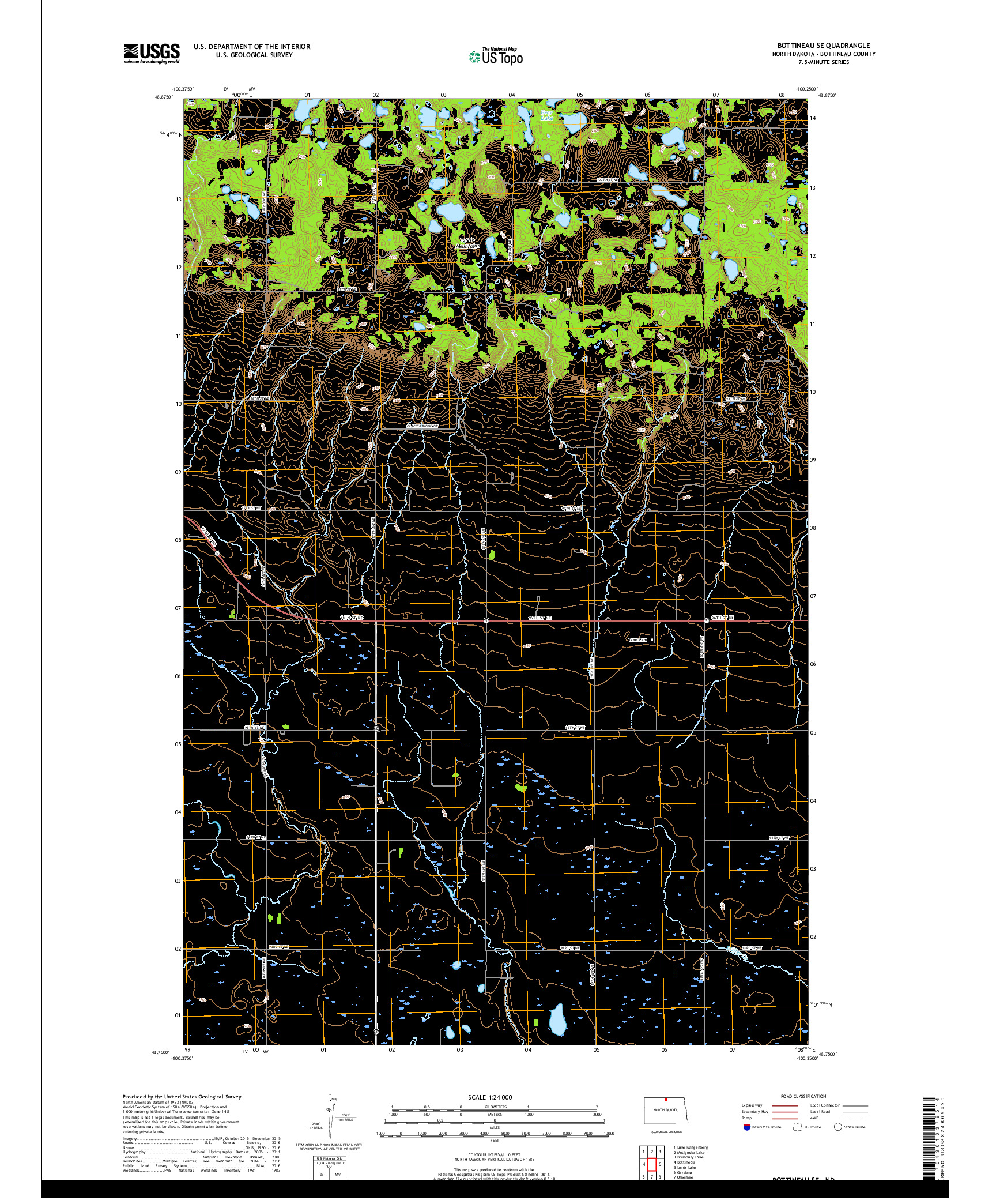 USGS US TOPO 7.5-MINUTE MAP FOR BOTTINEAU SE, ND 2017