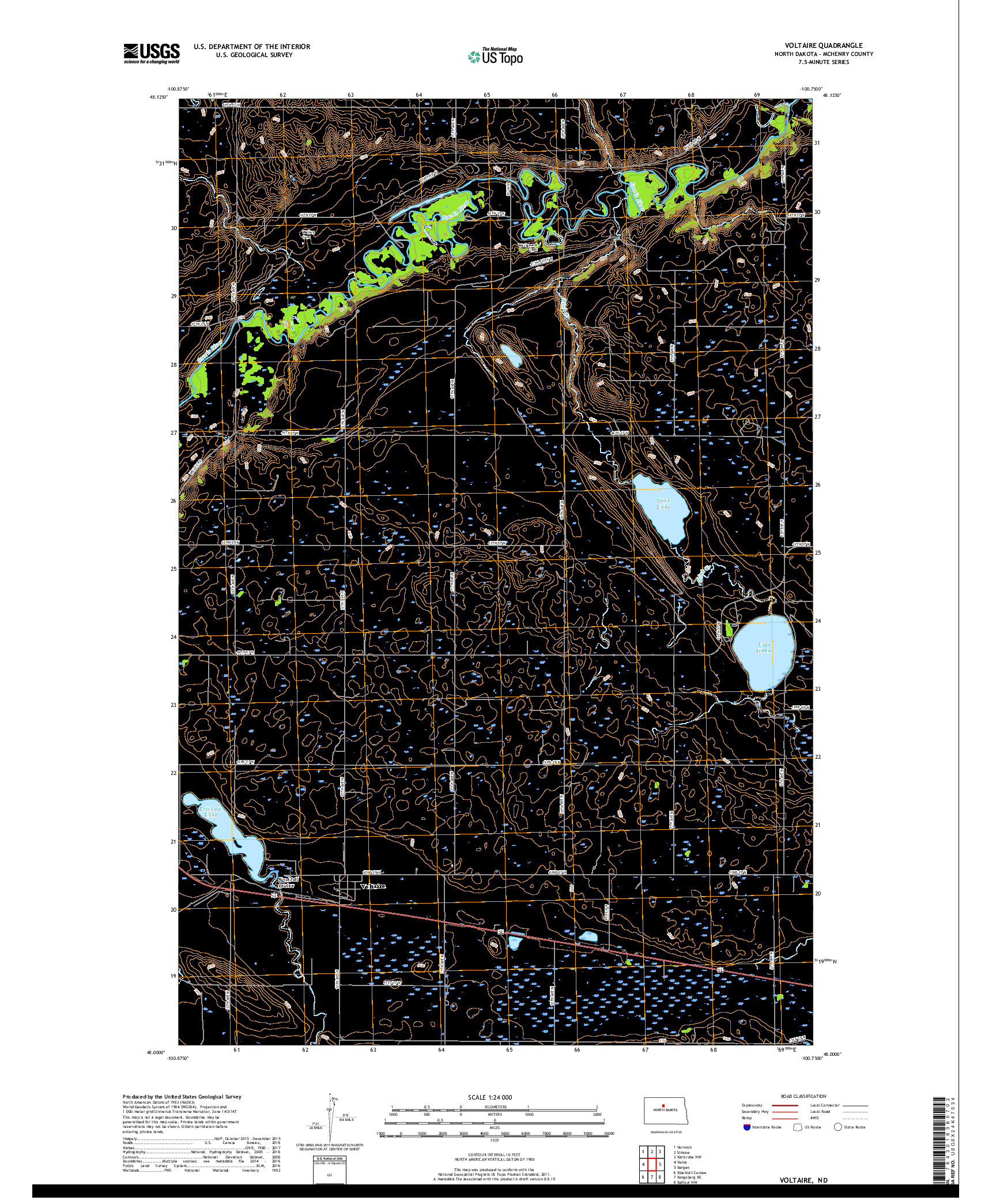 USGS US TOPO 7.5-MINUTE MAP FOR VOLTAIRE, ND 2017