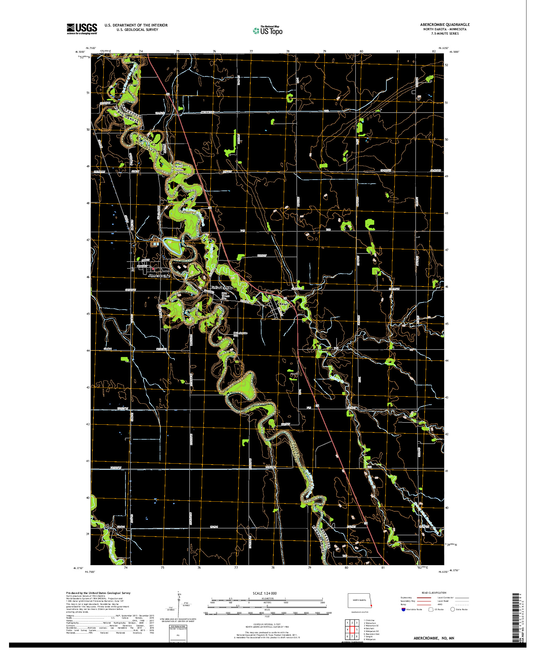 USGS US TOPO 7.5-MINUTE MAP FOR ABERCROMBIE, ND,MN 2017