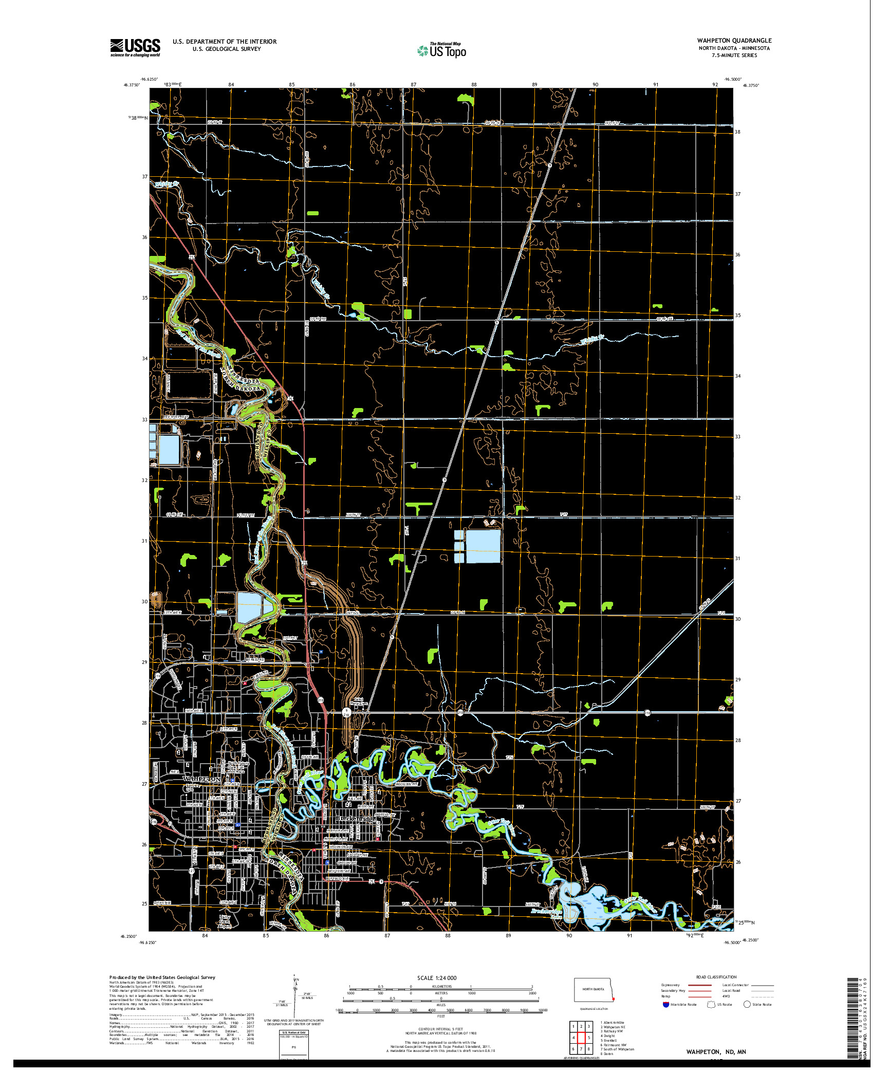 USGS US TOPO 7.5-MINUTE MAP FOR WAHPETON, ND,MN 2017