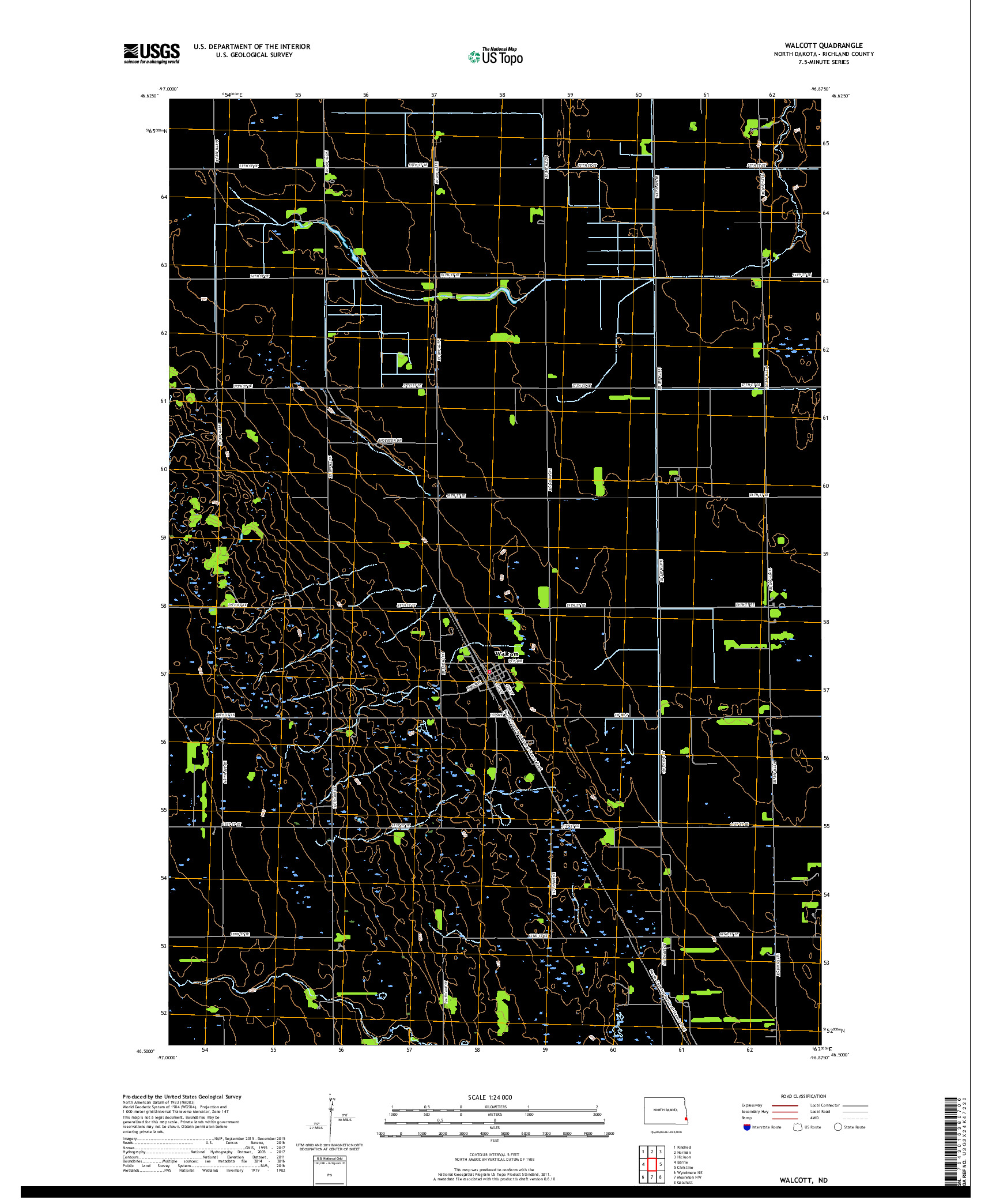 USGS US TOPO 7.5-MINUTE MAP FOR WALCOTT, ND 2017