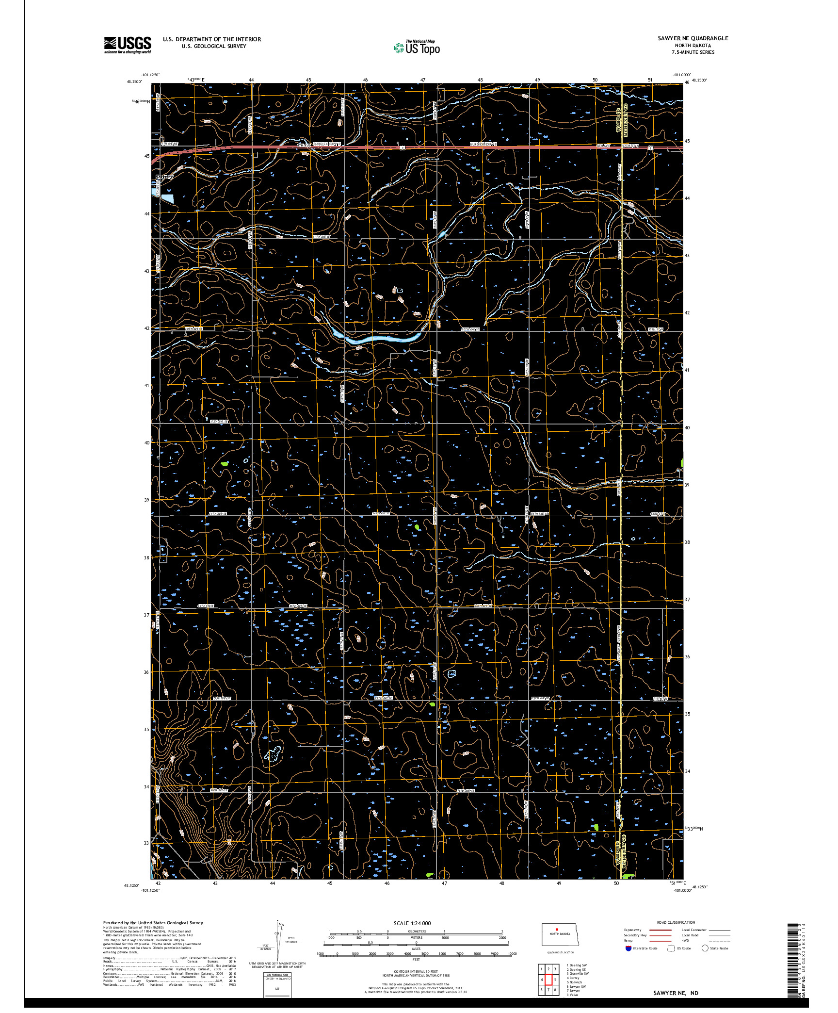 USGS US TOPO 7.5-MINUTE MAP FOR SAWYER NE, ND 2017