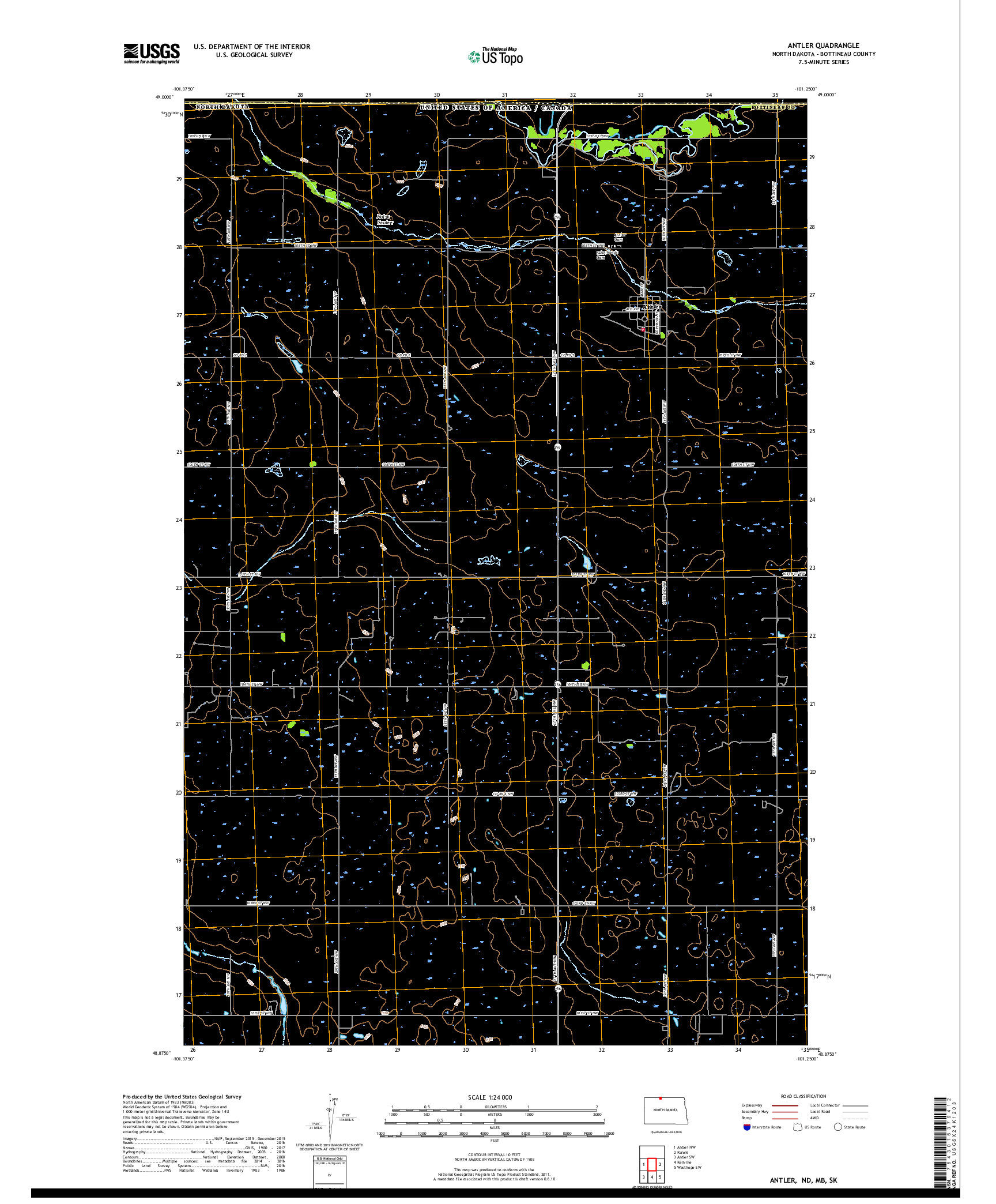 USGS US TOPO 7.5-MINUTE MAP FOR ANTLER, ND,MB,SK 2017