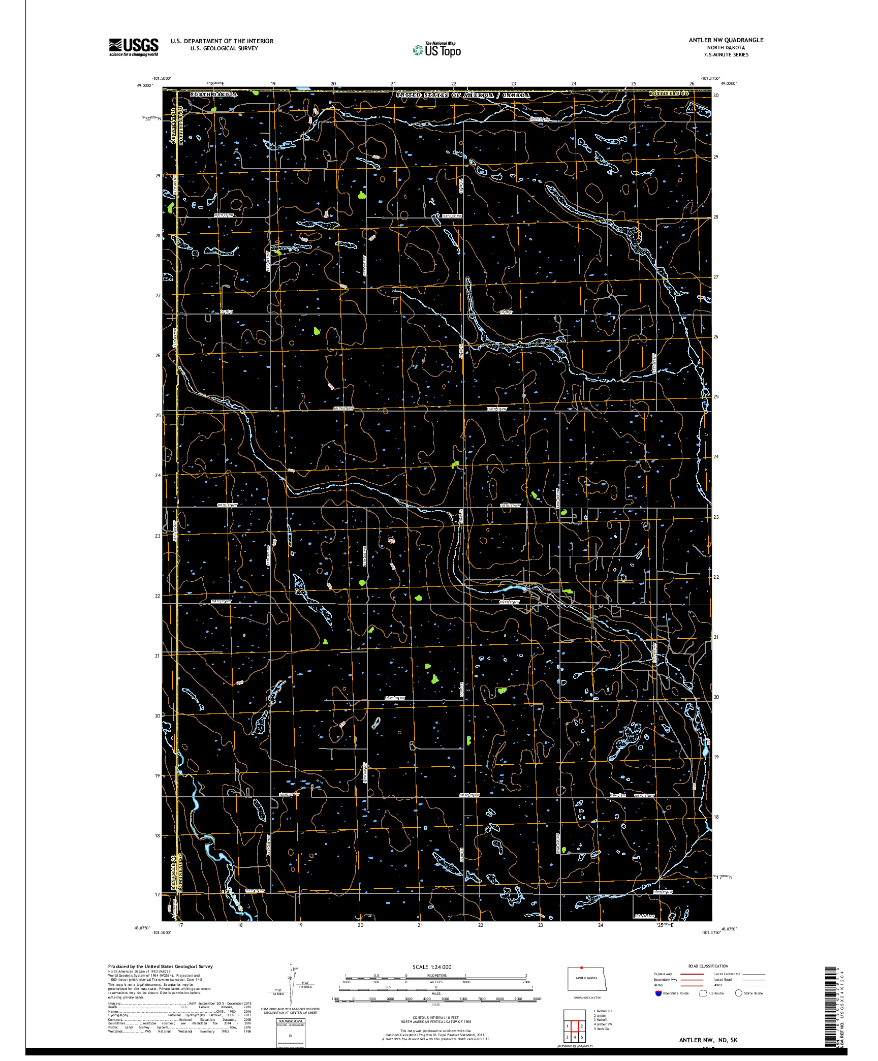 USGS US TOPO 7.5-MINUTE MAP FOR ANTLER NW, ND,SK 2017