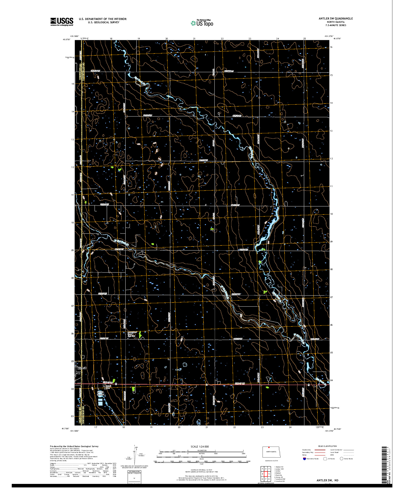 USGS US TOPO 7.5-MINUTE MAP FOR ANTLER SW, ND 2017