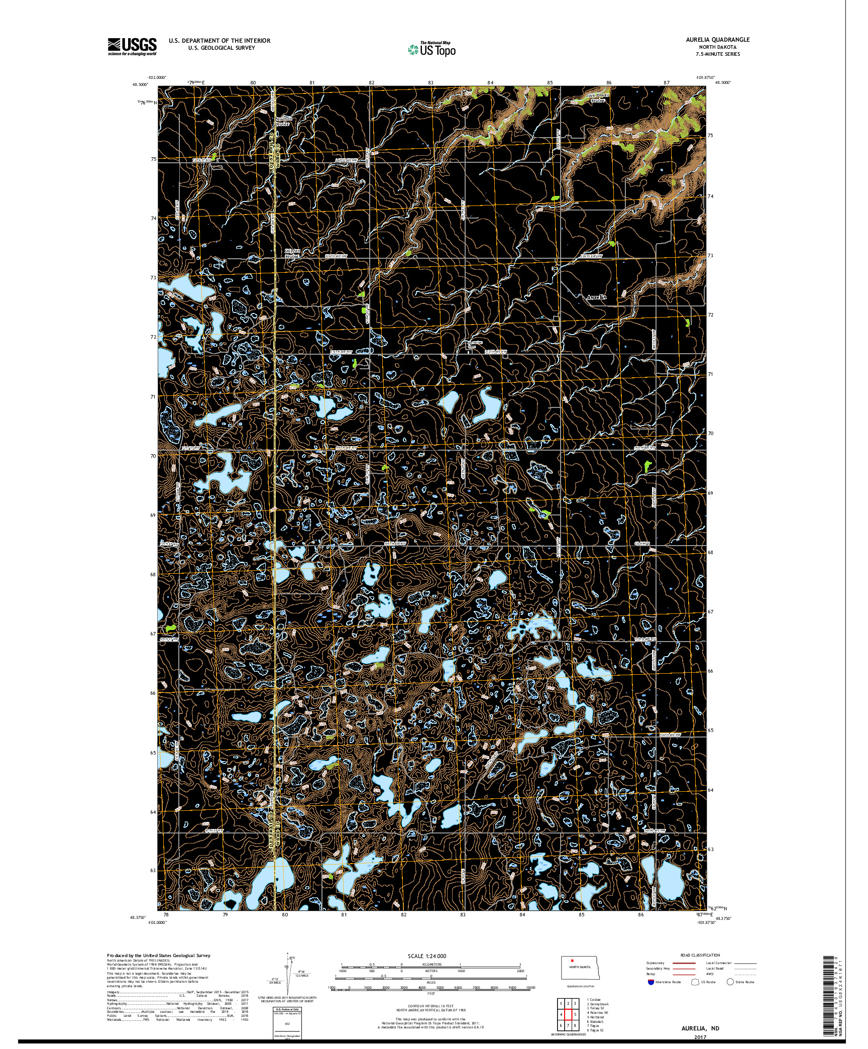 USGS US TOPO 7.5-MINUTE MAP FOR AURELIA, ND 2017