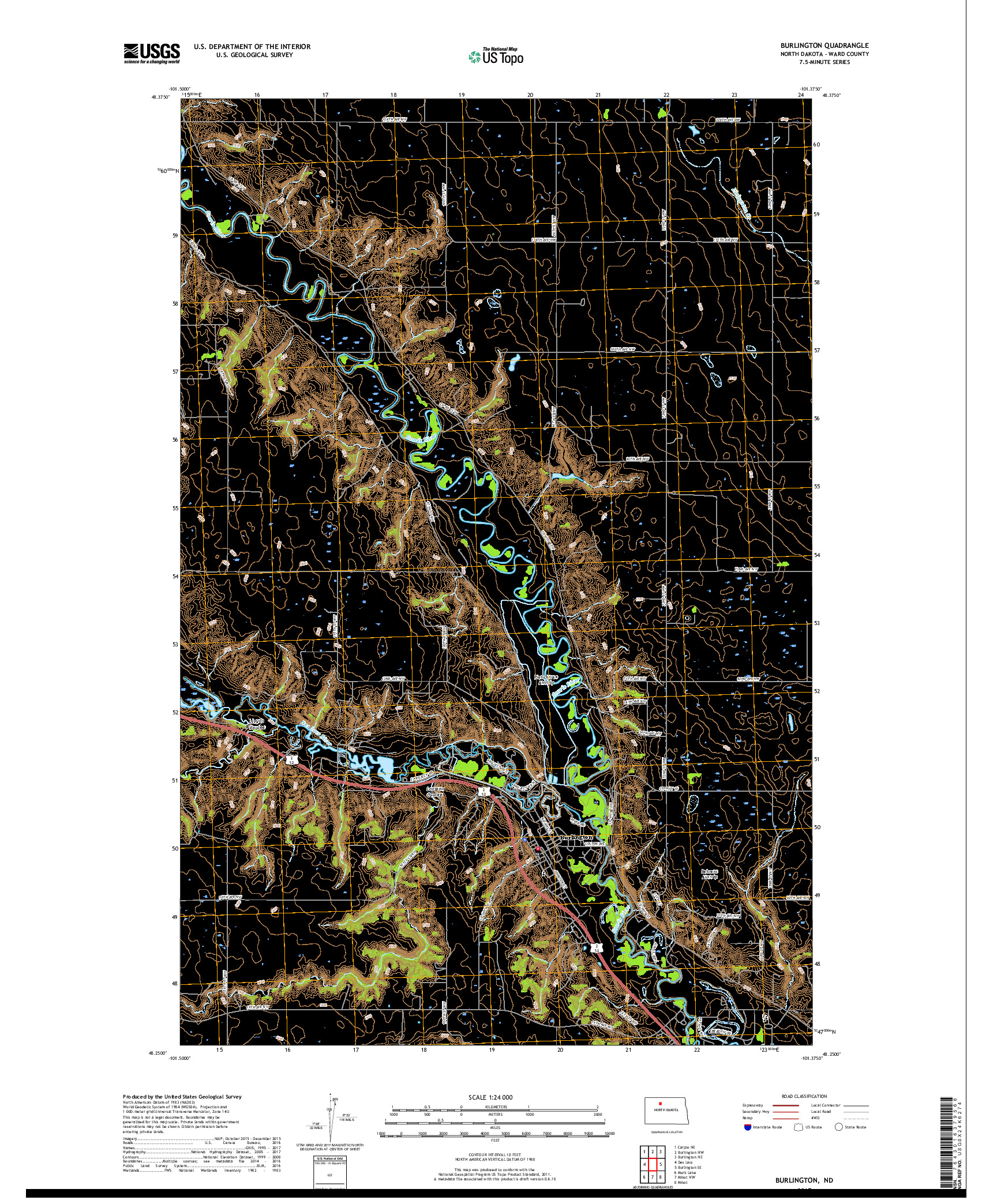 USGS US TOPO 7.5-MINUTE MAP FOR BURLINGTON, ND 2017