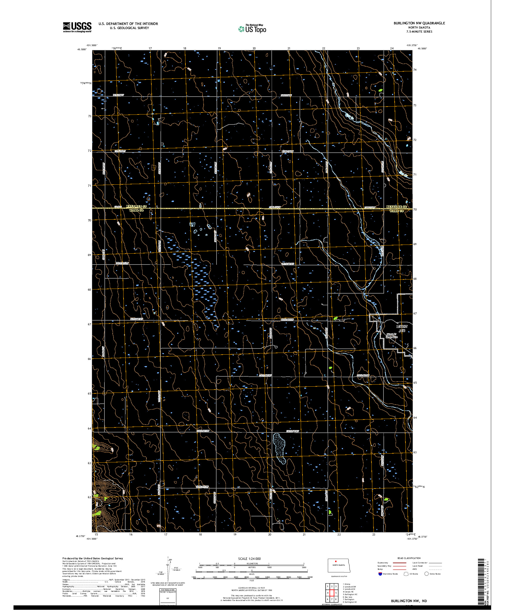 USGS US TOPO 7.5-MINUTE MAP FOR BURLINGTON NW, ND 2017