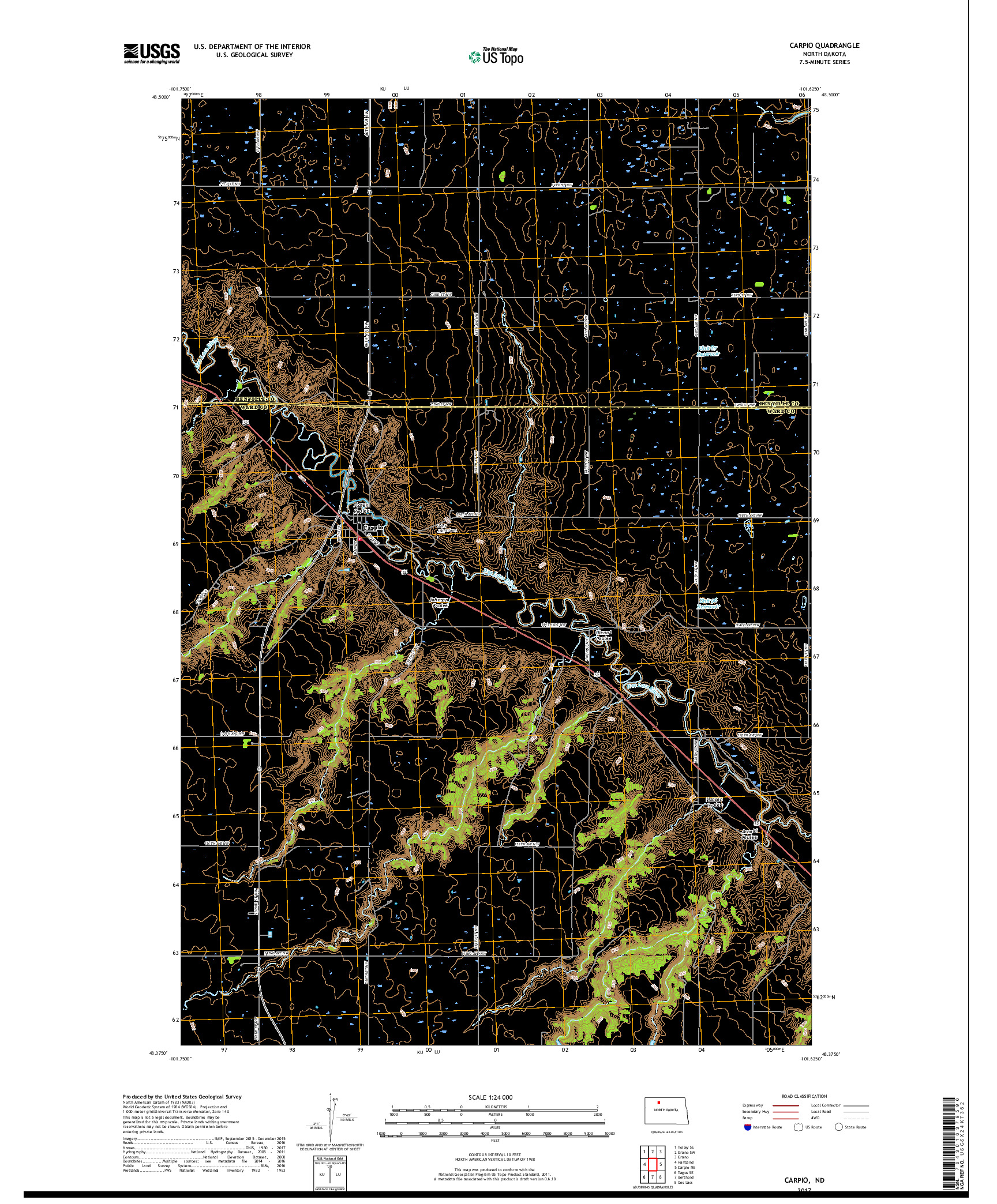 USGS US TOPO 7.5-MINUTE MAP FOR CARPIO, ND 2017