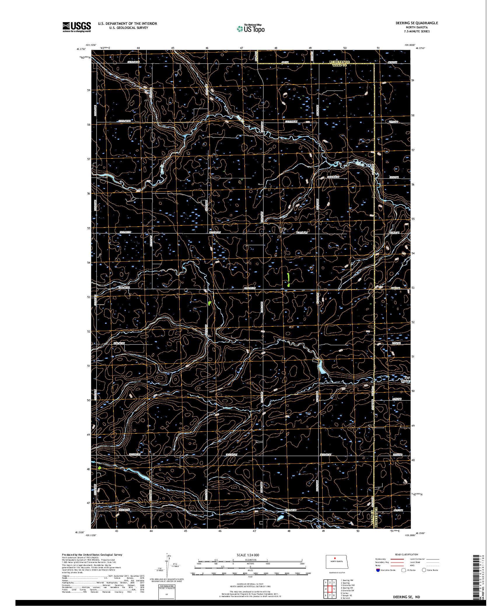 USGS US TOPO 7.5-MINUTE MAP FOR DEERING SE, ND 2017