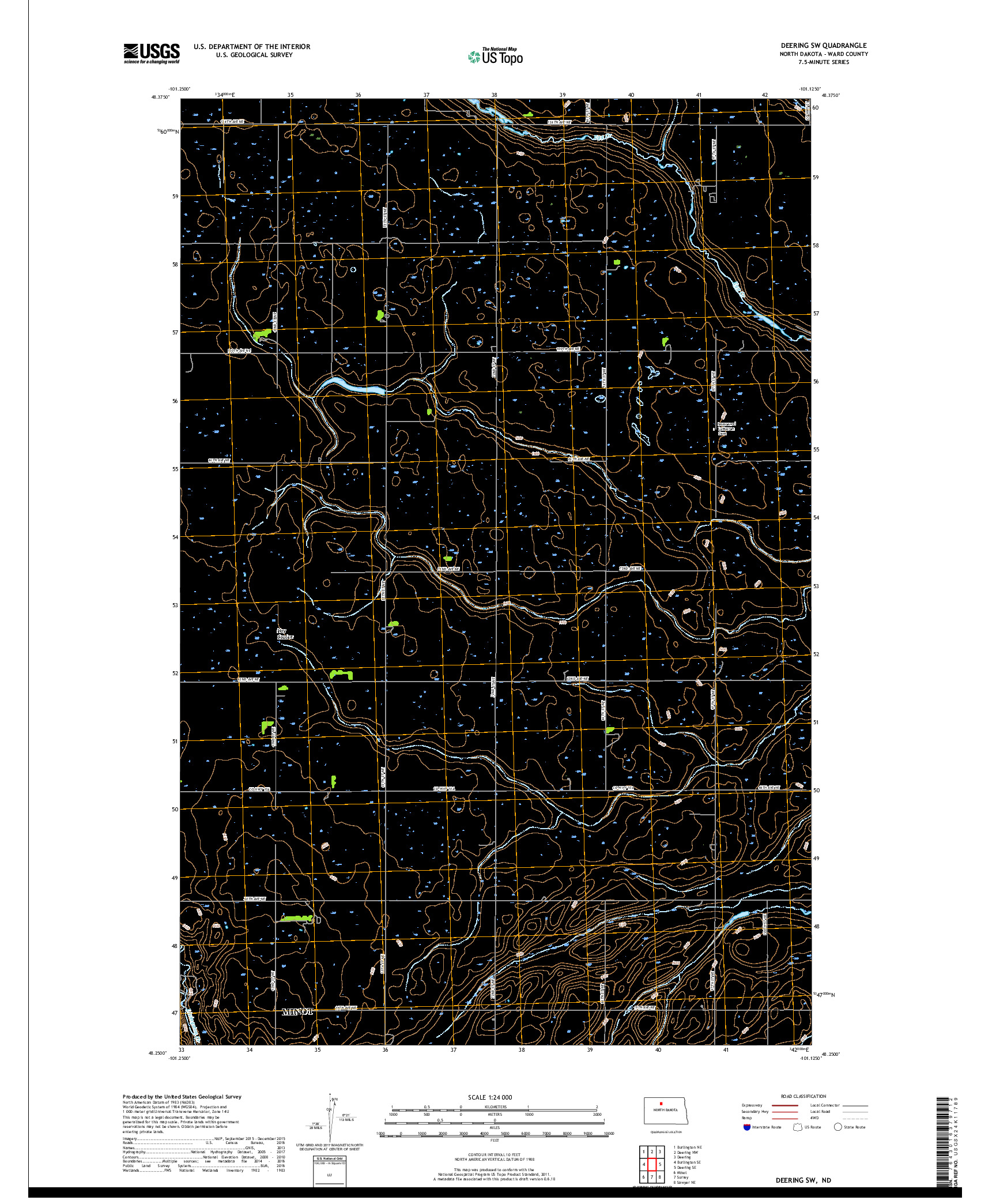 USGS US TOPO 7.5-MINUTE MAP FOR DEERING SW, ND 2017