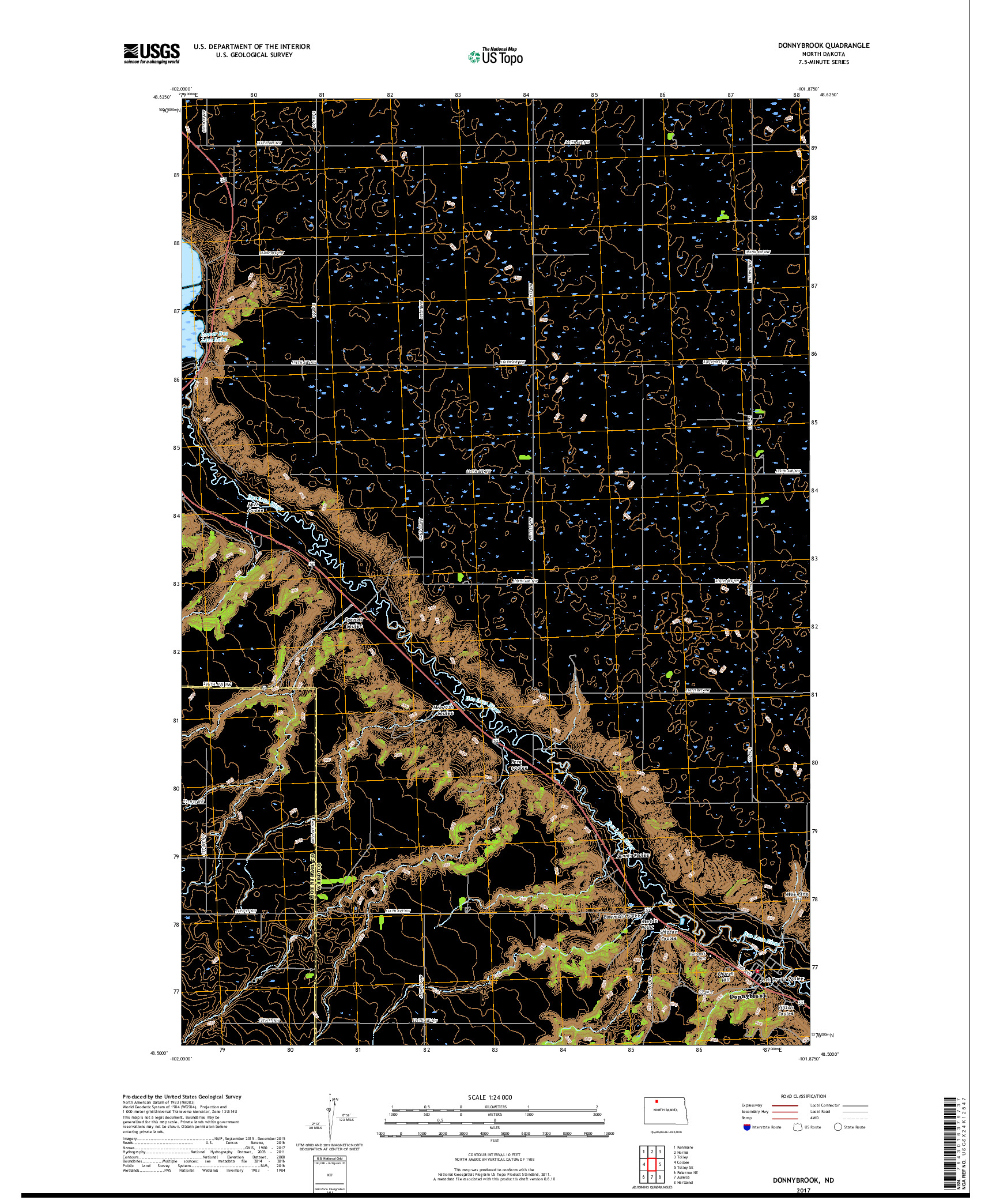 USGS US TOPO 7.5-MINUTE MAP FOR DONNYBROOK, ND 2017