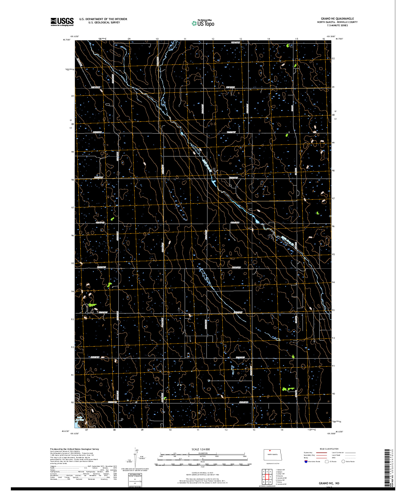 USGS US TOPO 7.5-MINUTE MAP FOR GRANO NE, ND 2017