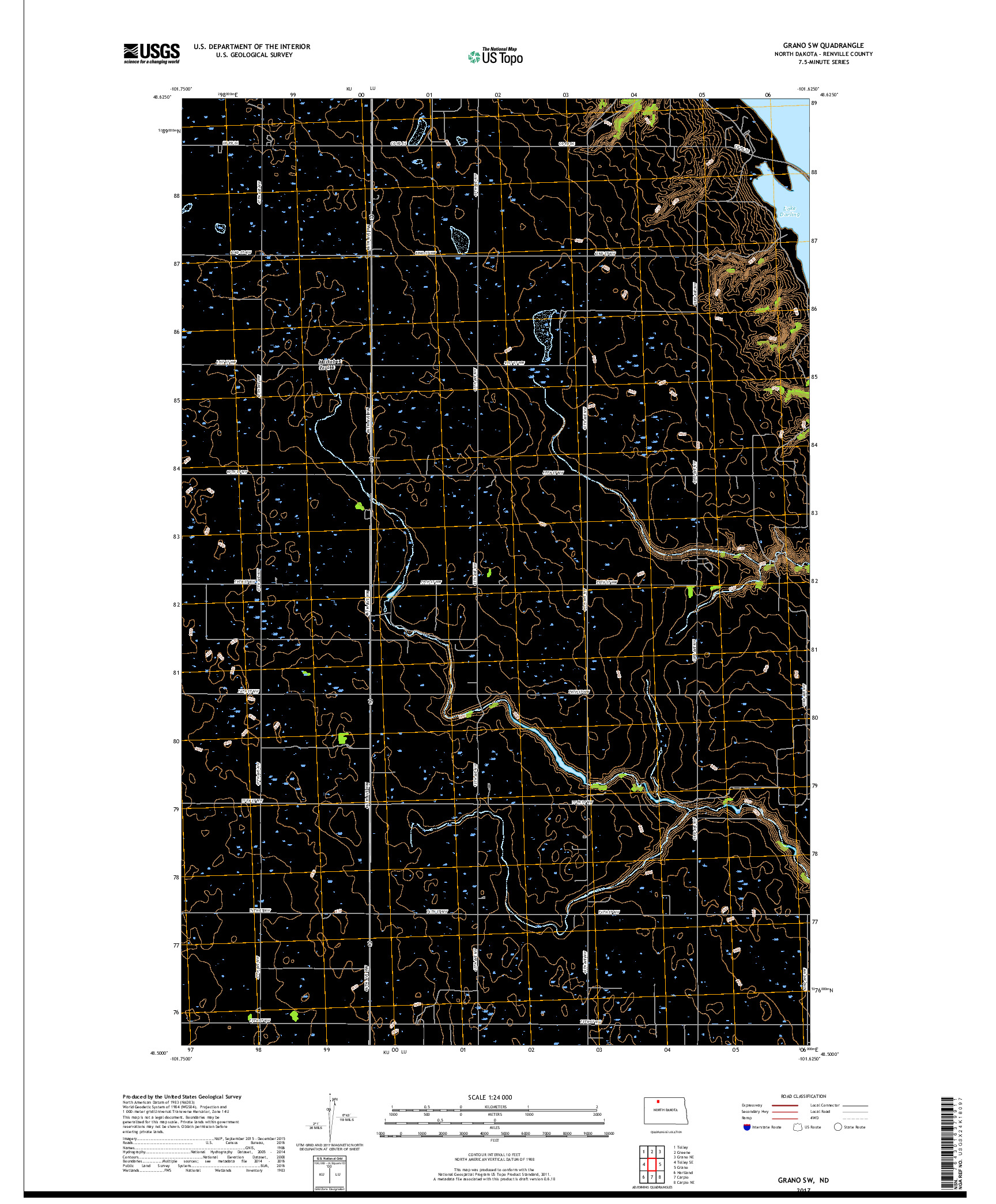 USGS US TOPO 7.5-MINUTE MAP FOR GRANO SW, ND 2017