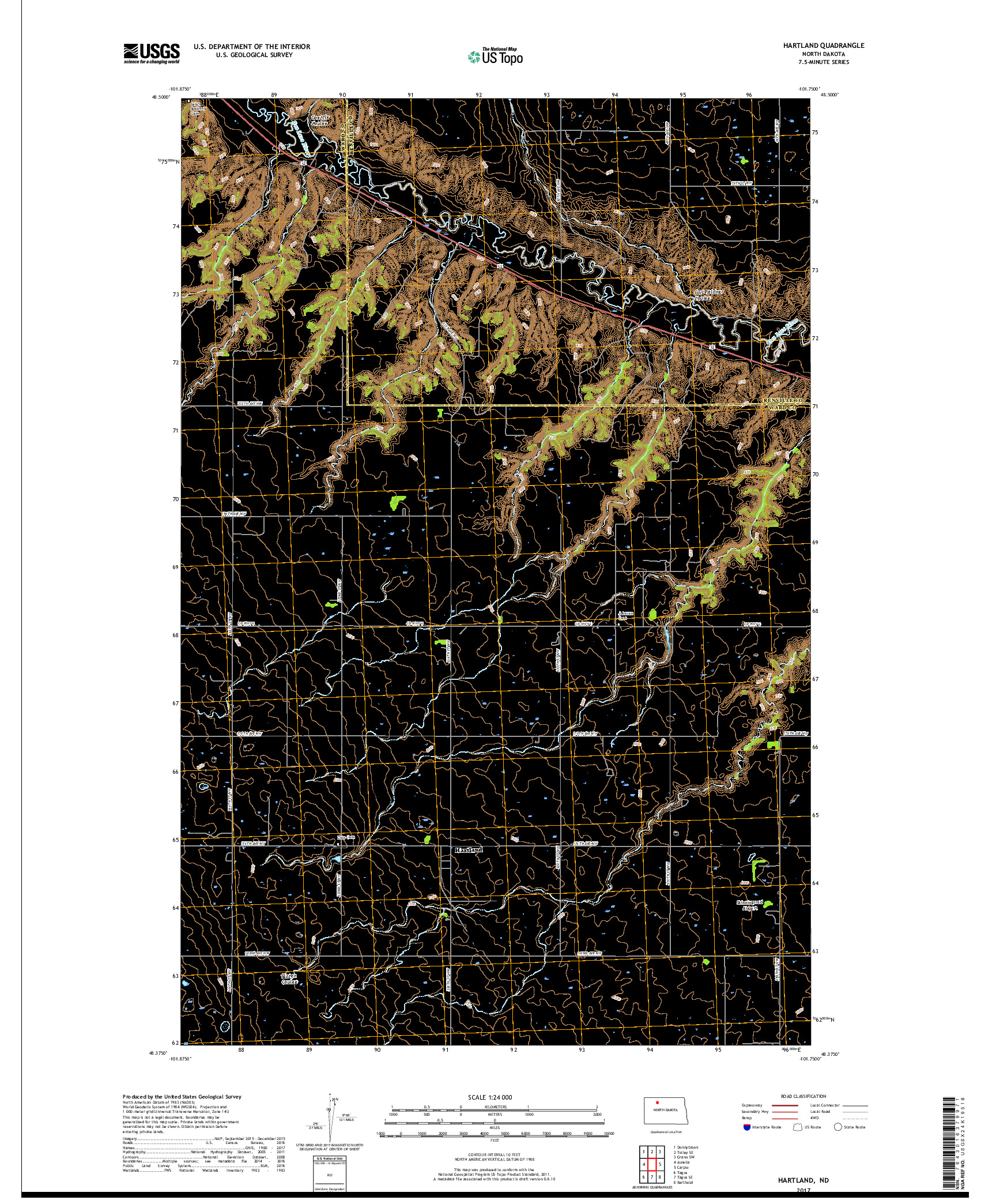 USGS US TOPO 7.5-MINUTE MAP FOR HARTLAND, ND 2017