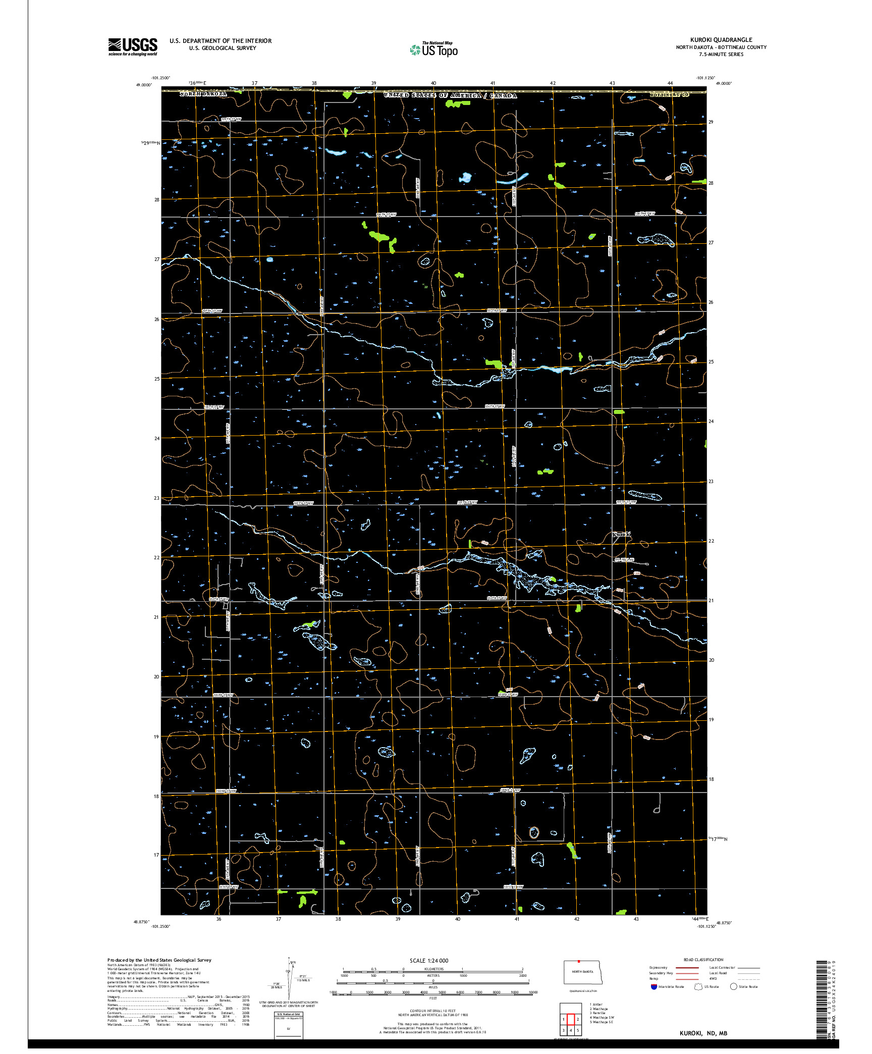 USGS US TOPO 7.5-MINUTE MAP FOR KUROKI, ND,MB 2017
