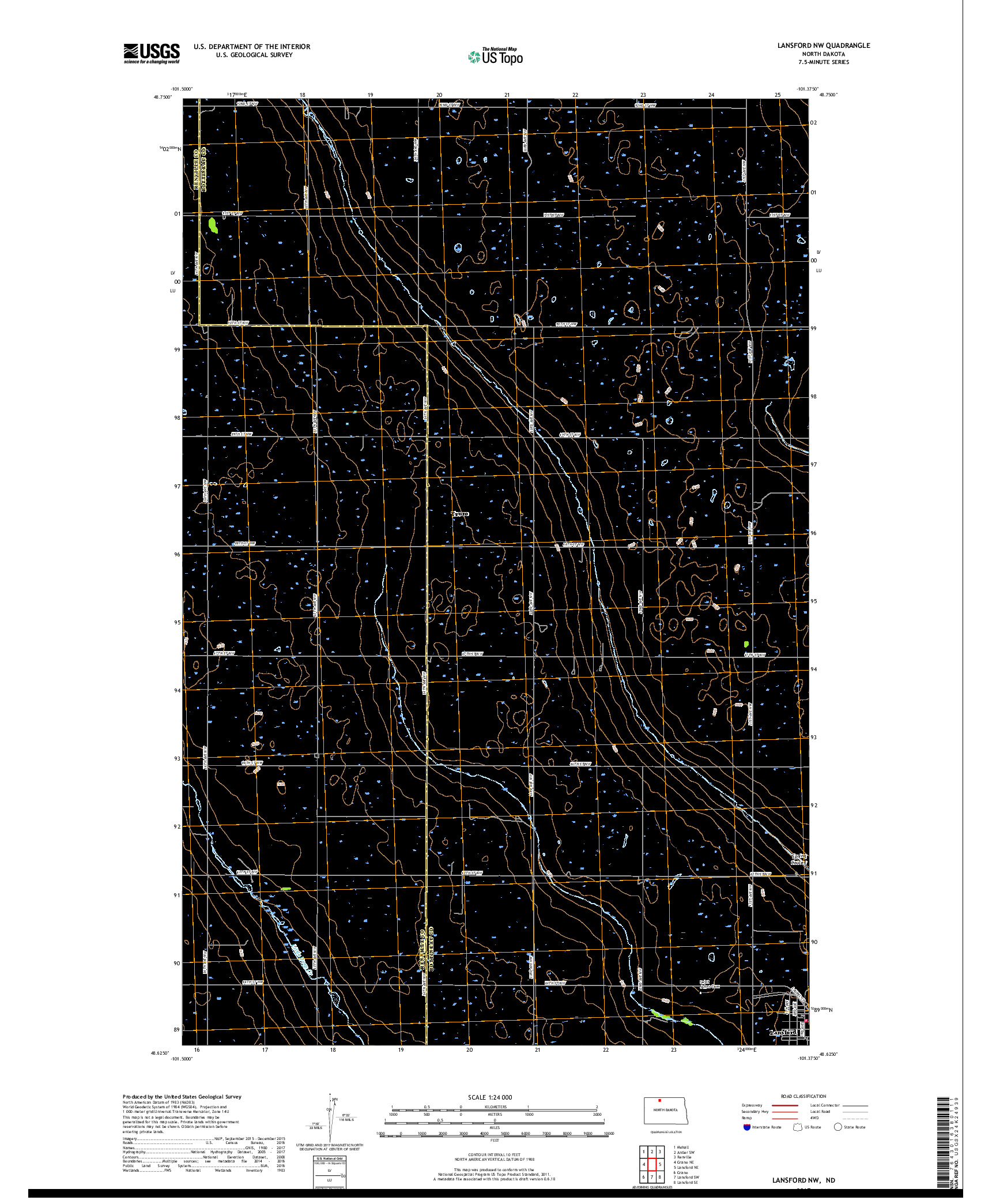 USGS US TOPO 7.5-MINUTE MAP FOR LANSFORD NW, ND 2017