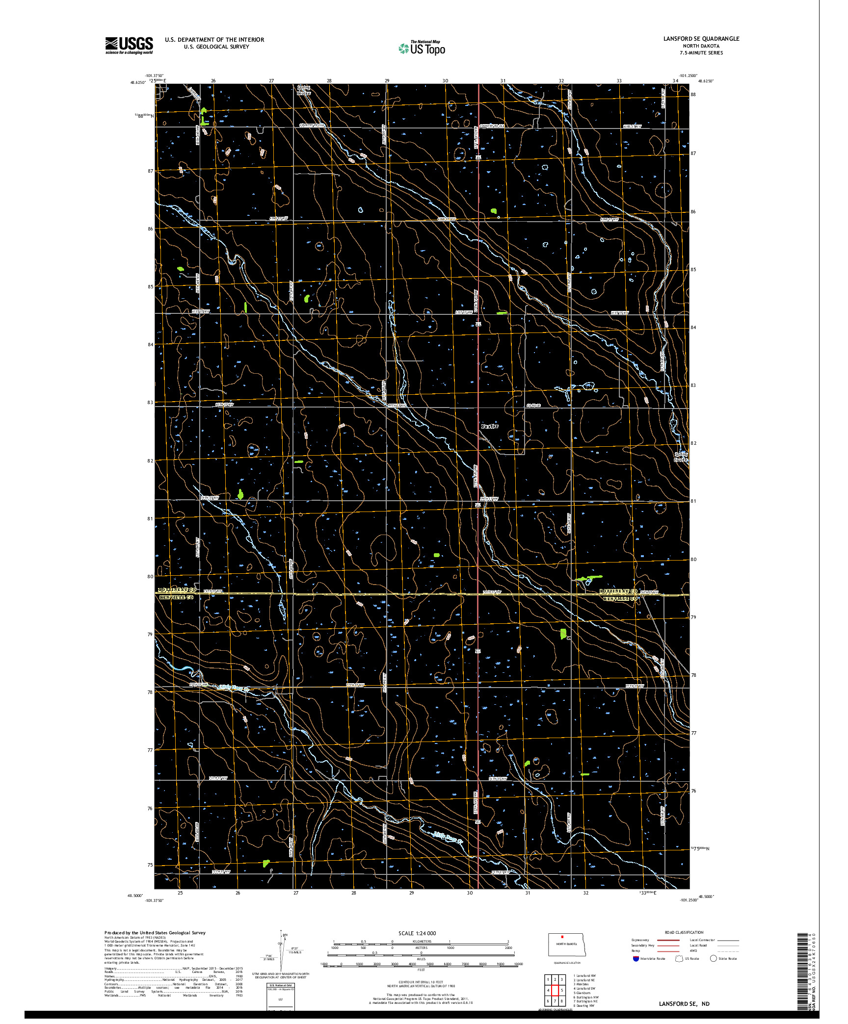 USGS US TOPO 7.5-MINUTE MAP FOR LANSFORD SE, ND 2017