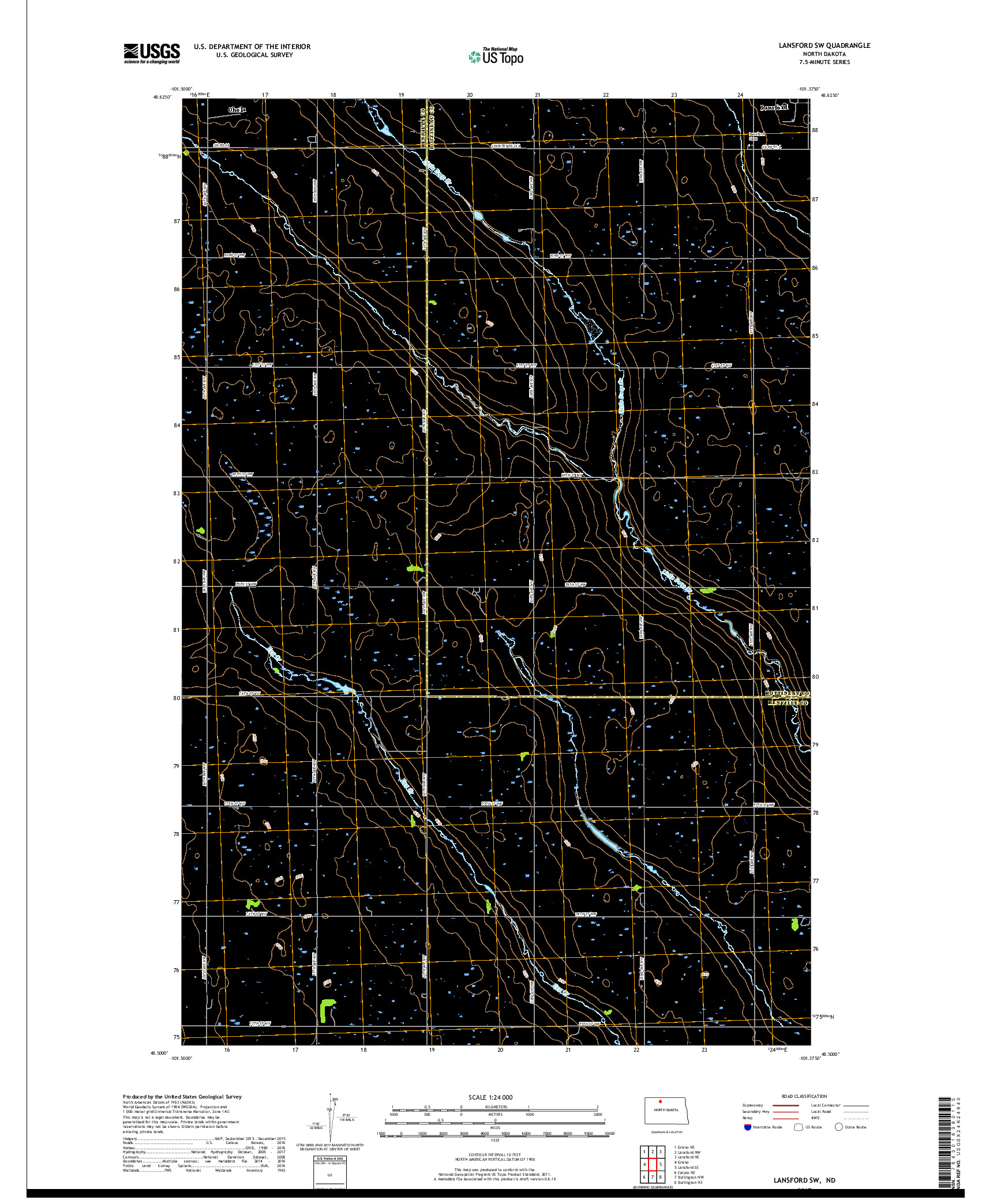 USGS US TOPO 7.5-MINUTE MAP FOR LANSFORD SW, ND 2017