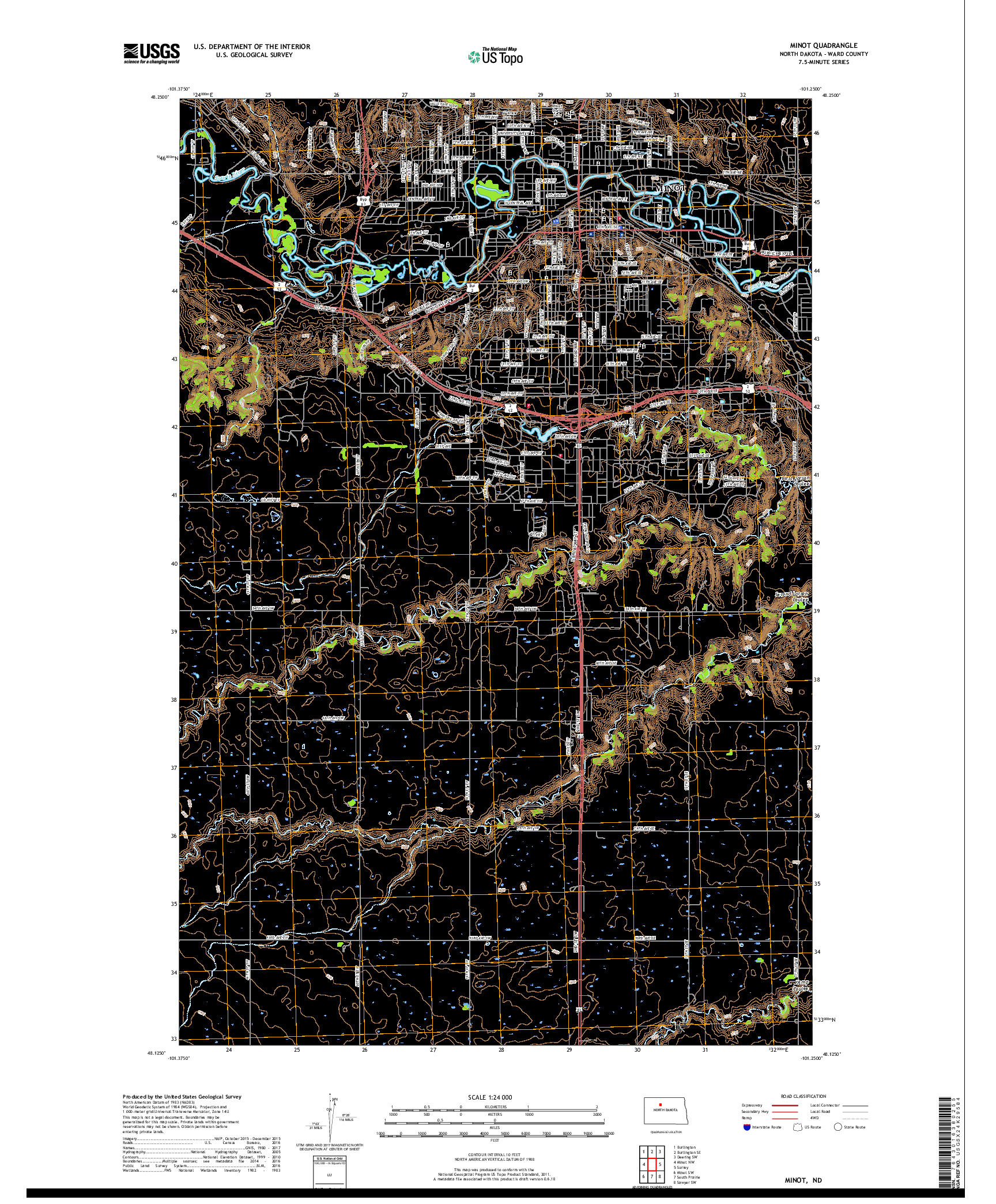 USGS US TOPO 7.5-MINUTE MAP FOR MINOT, ND 2017