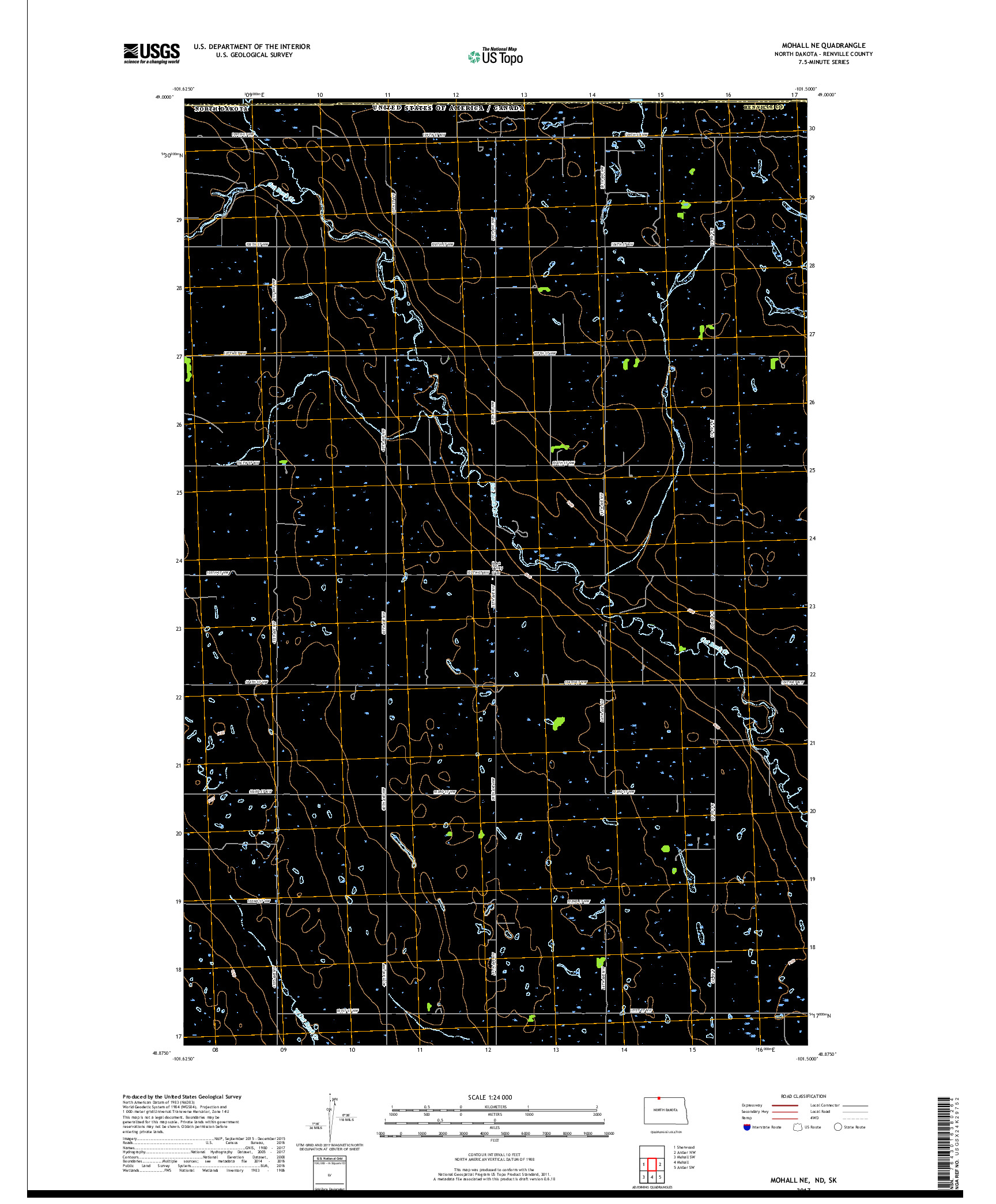 USGS US TOPO 7.5-MINUTE MAP FOR MOHALL NE, ND,SK 2017