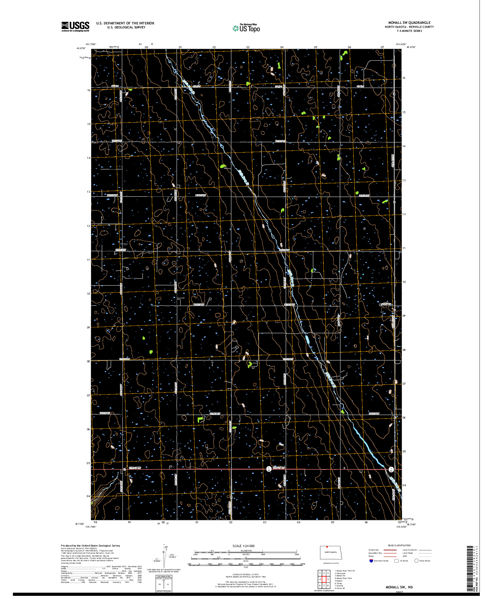 USGS US TOPO 7.5-MINUTE MAP FOR MOHALL SW, ND 2017