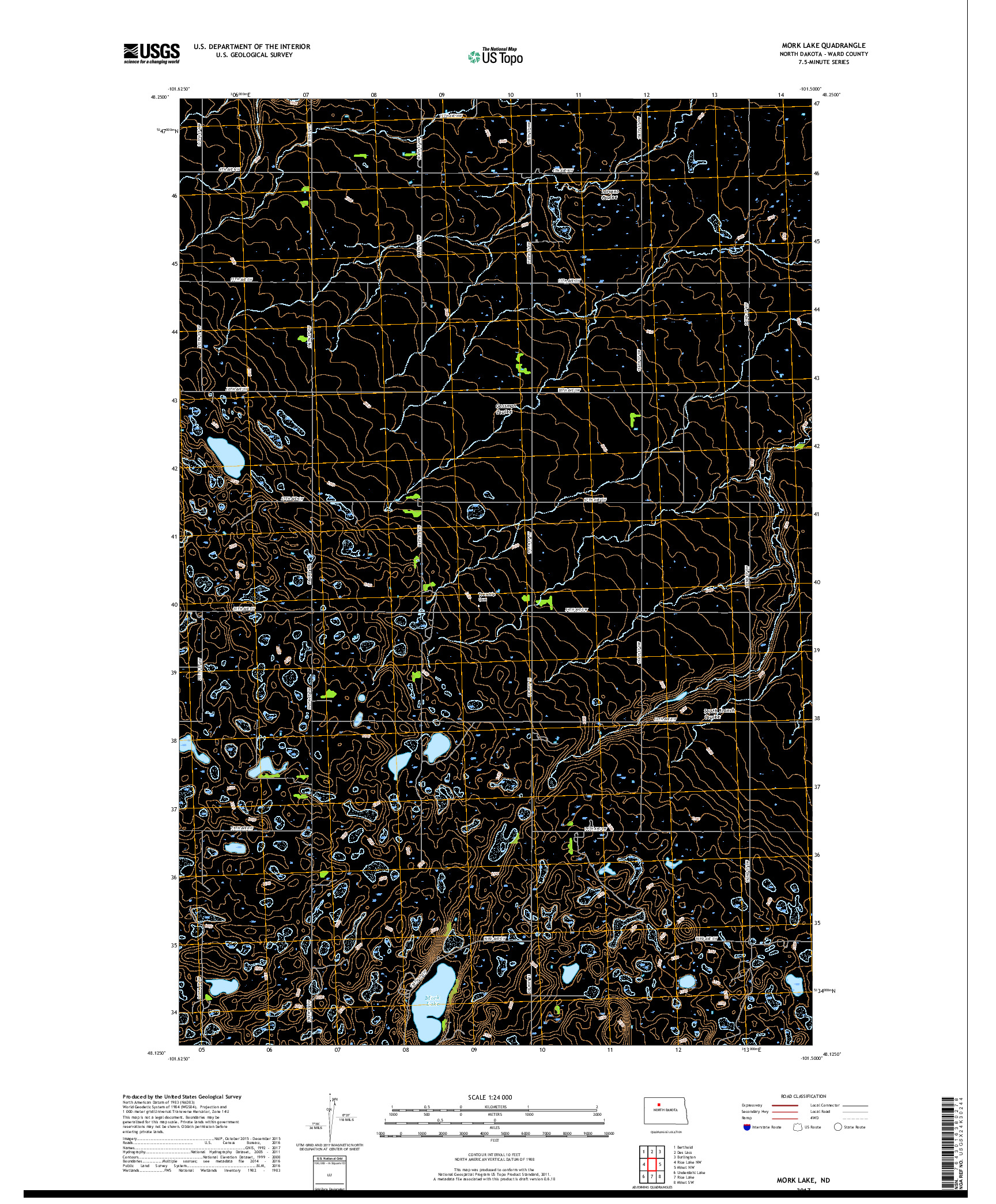 USGS US TOPO 7.5-MINUTE MAP FOR MORK LAKE, ND 2017