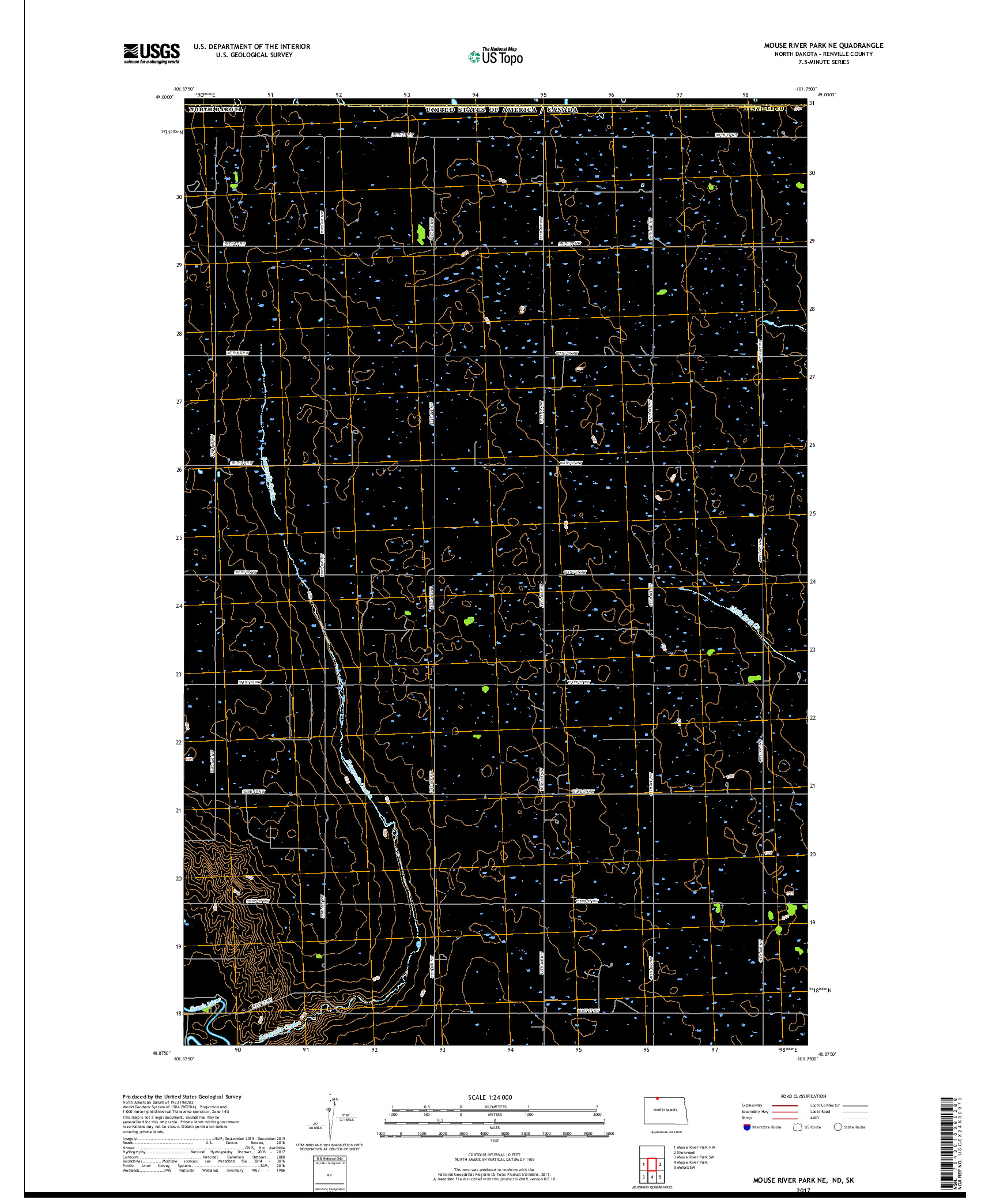 USGS US TOPO 7.5-MINUTE MAP FOR MOUSE RIVER PARK NE, ND,SK 2017