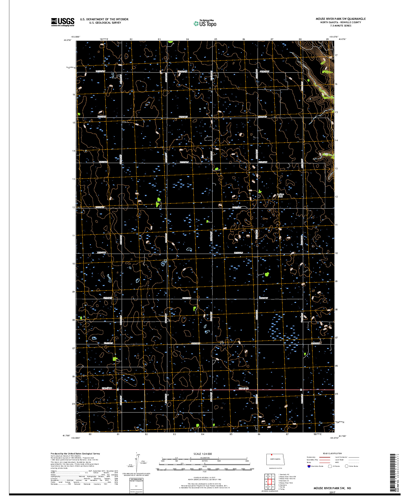 USGS US TOPO 7.5-MINUTE MAP FOR MOUSE RIVER PARK SW, ND 2017